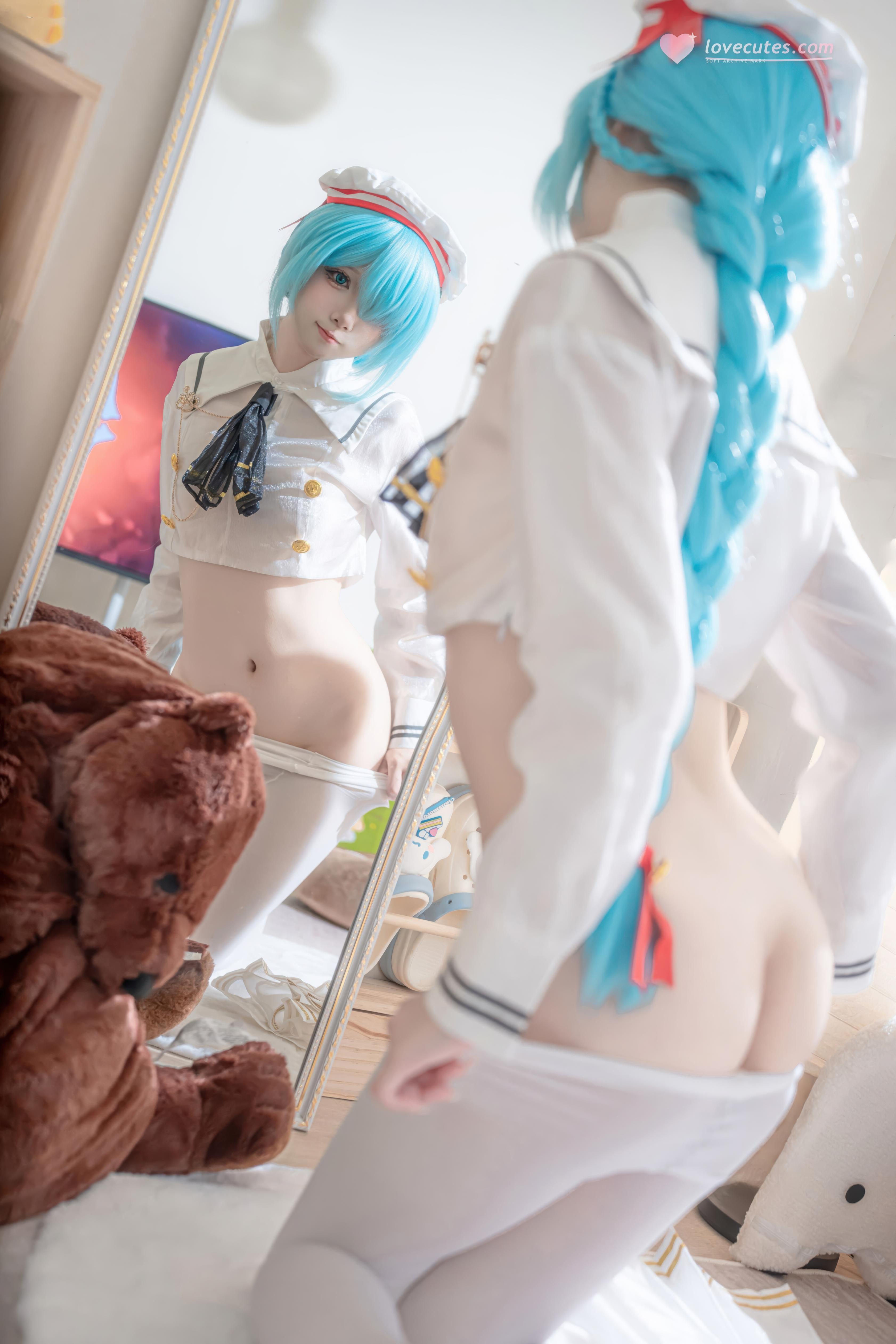 【コスプレ】紙悦Etsu_ko - 碧蓝航线 雅努スJK：白いストッキングのセーラー服、青髪ロングブレイド、甘系再現 58P