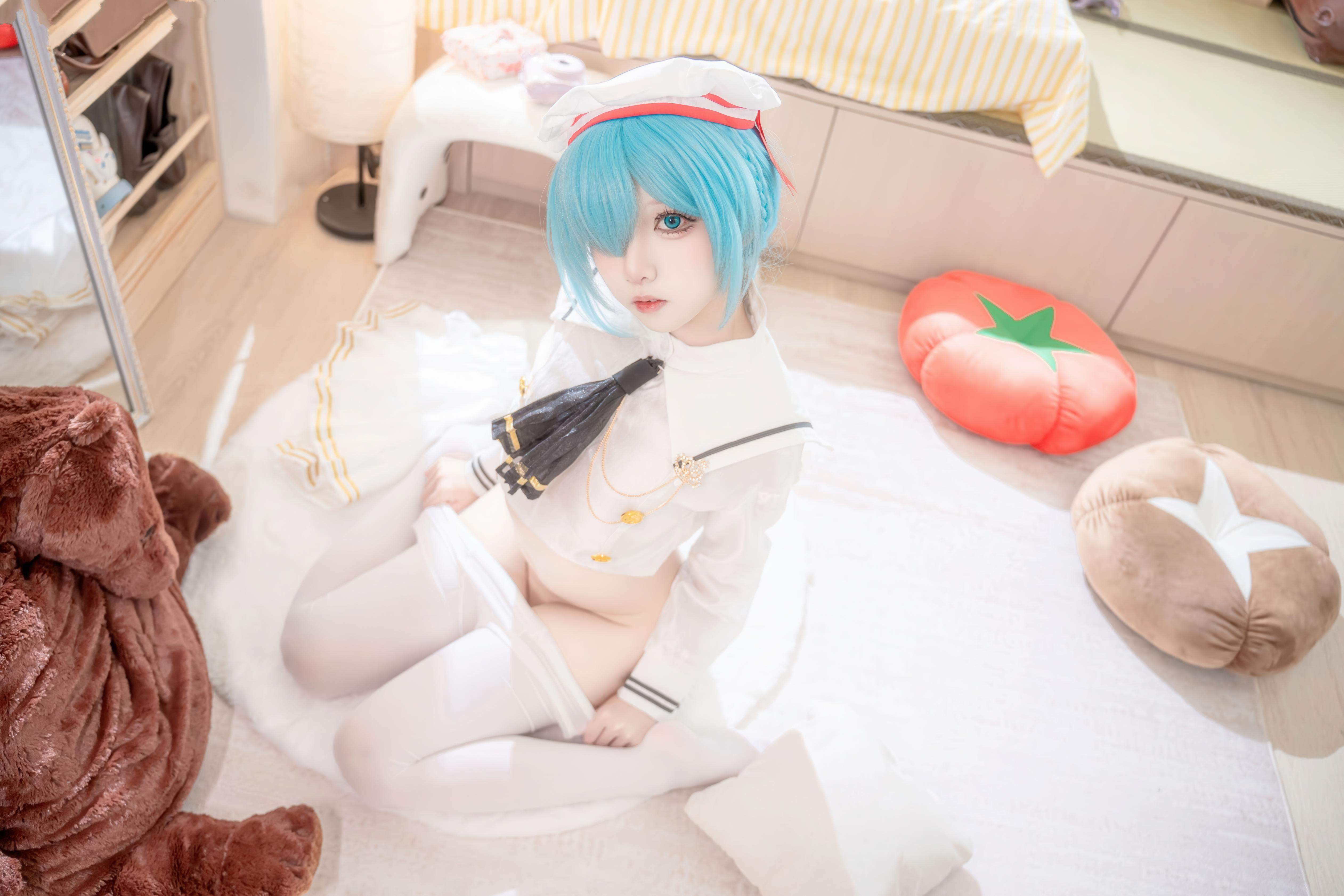 【コスプレ】紙悦Etsu_ko - 碧蓝航线 雅努スJK：白いストッキングのセーラー服、青髪ロングブレイド、甘系再現 58P