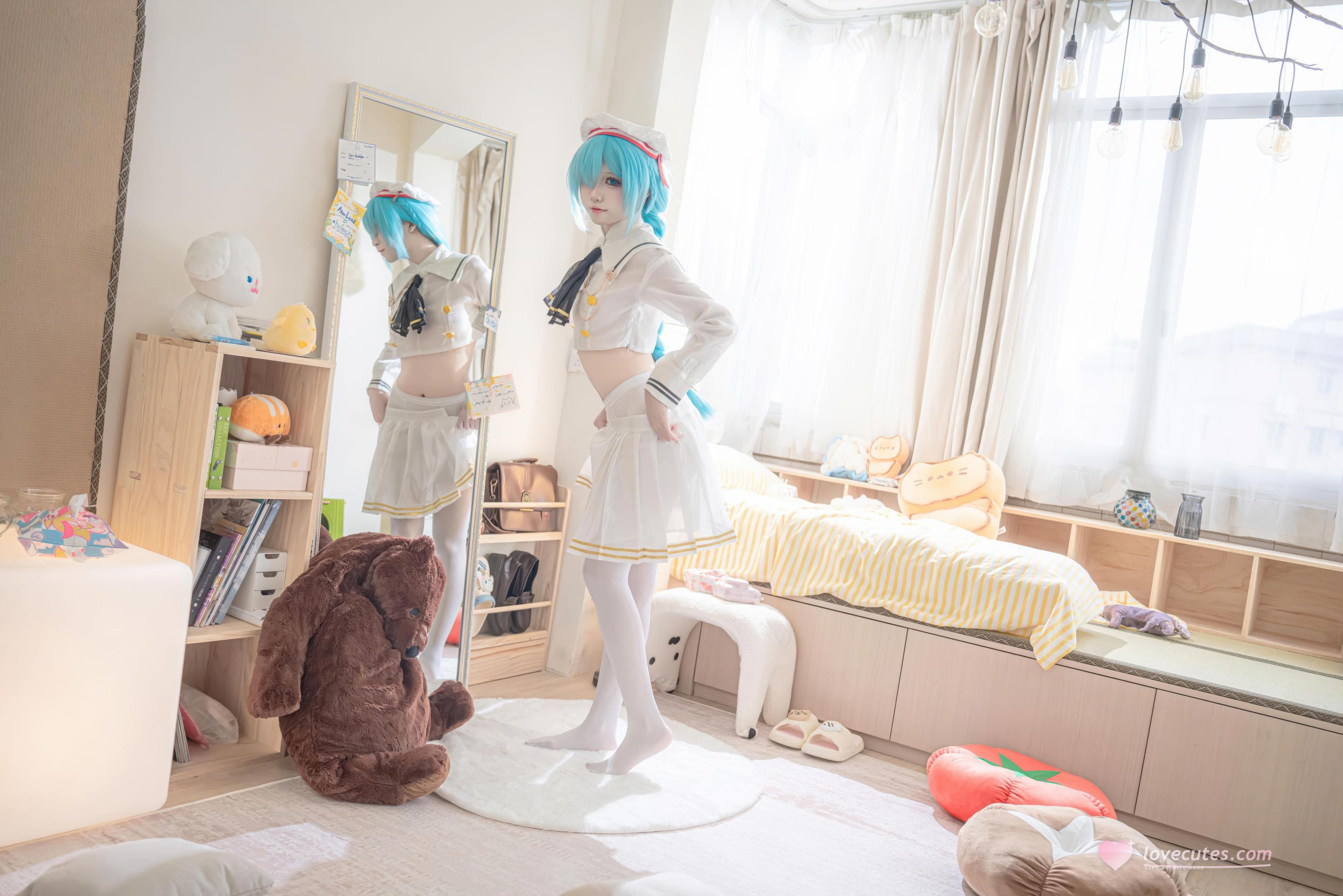 【コスプレ】紙悦Etsu_ko - 碧蓝航线 雅努スJK：白いストッキングのセーラー服、青髪ロングブレイド、甘系再現 58P