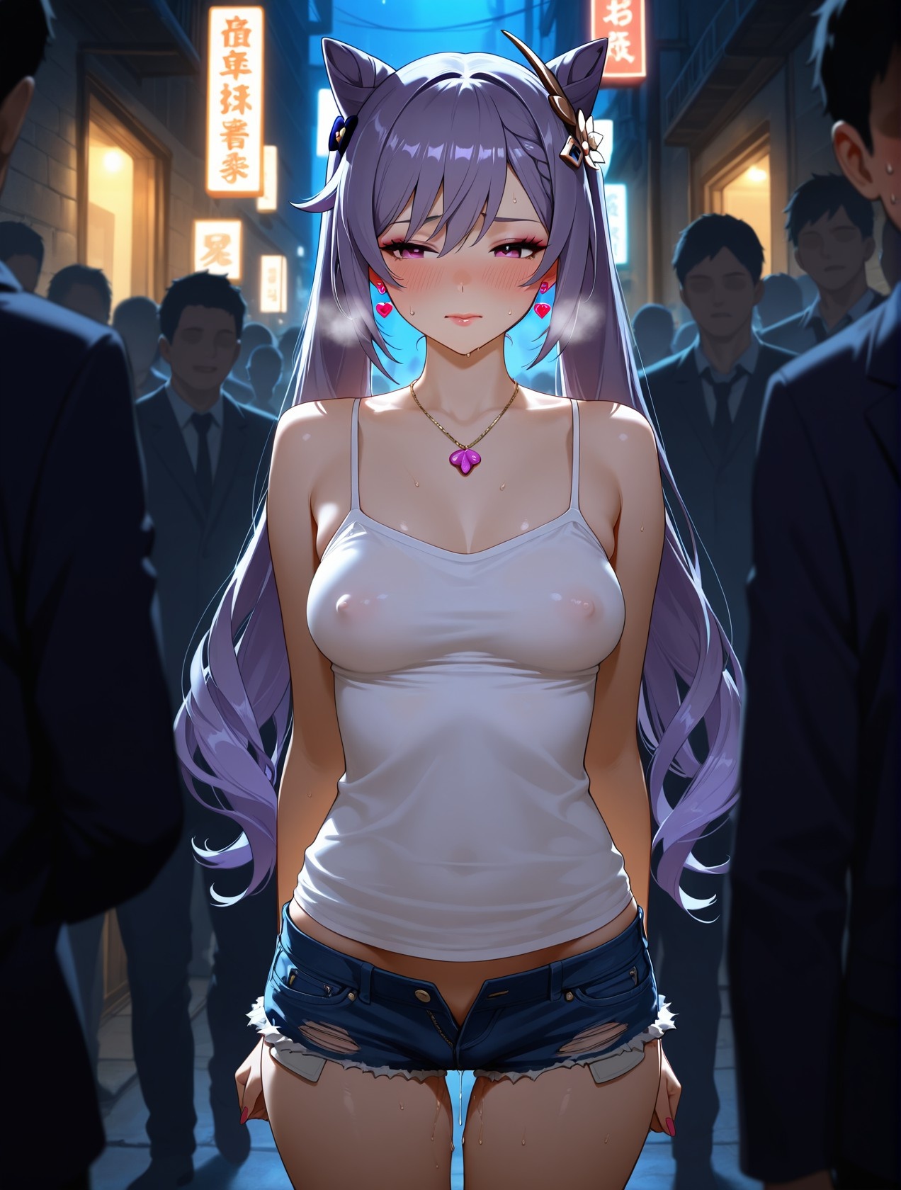 Cô Gái Anime Tạo Bởi AI - 原神 刻晴站街：Áo Sơ Mi Trắng Quần Đùi Nóng Bỏng, Ngực Khủng, Đạo Cụ Cửa Ra 158P