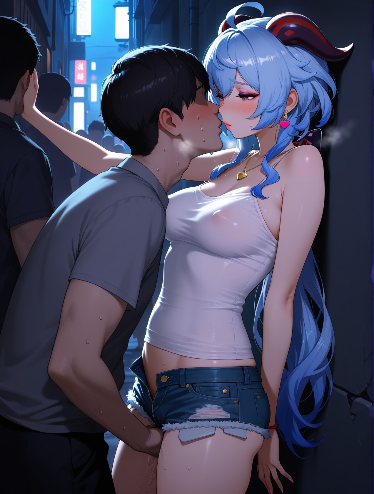 「AI生成アニメ少女 - 原神 甘雨の街角：白いタンクトップとショートパンツ、巨乳とヒップの挑発 89P」