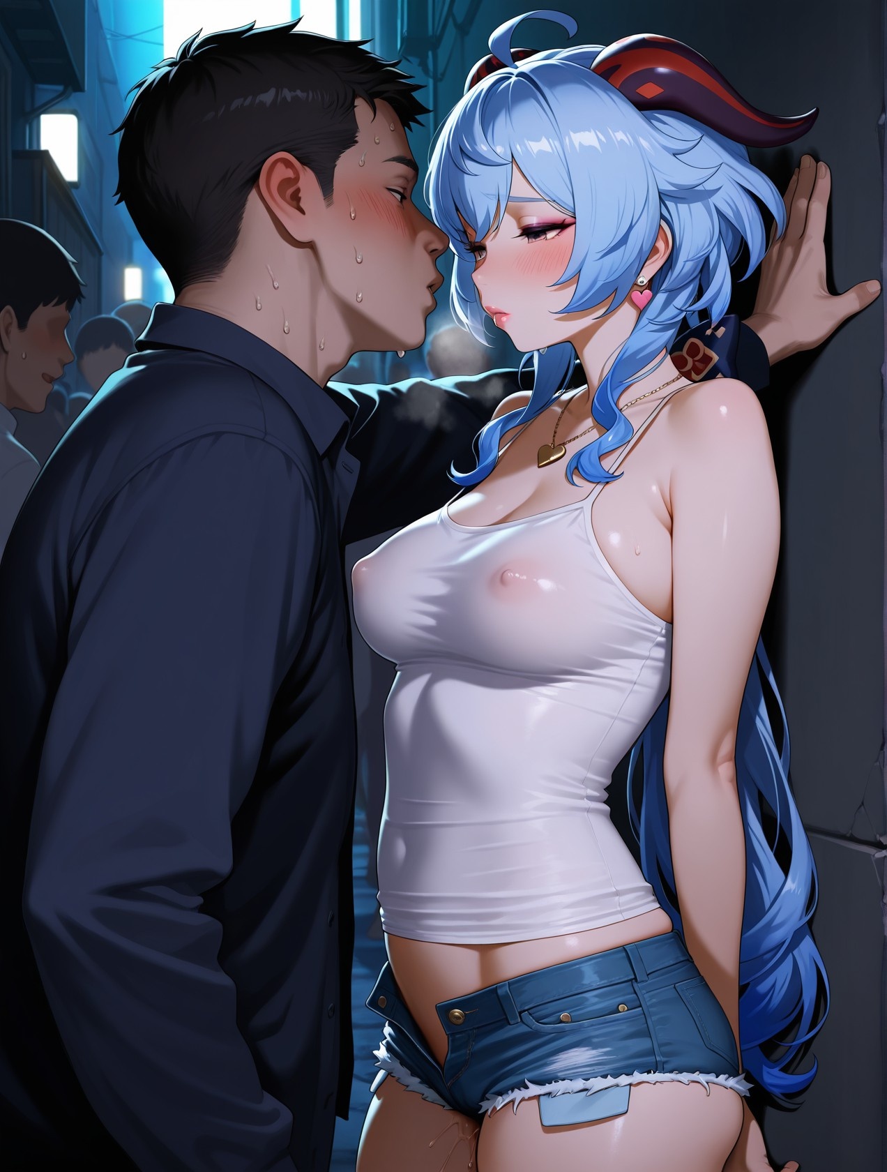 「AI生成アニメ少女 - 原神 甘雨の街角：白いタンクトップとショートパンツ、巨乳とヒップの挑発 89P」