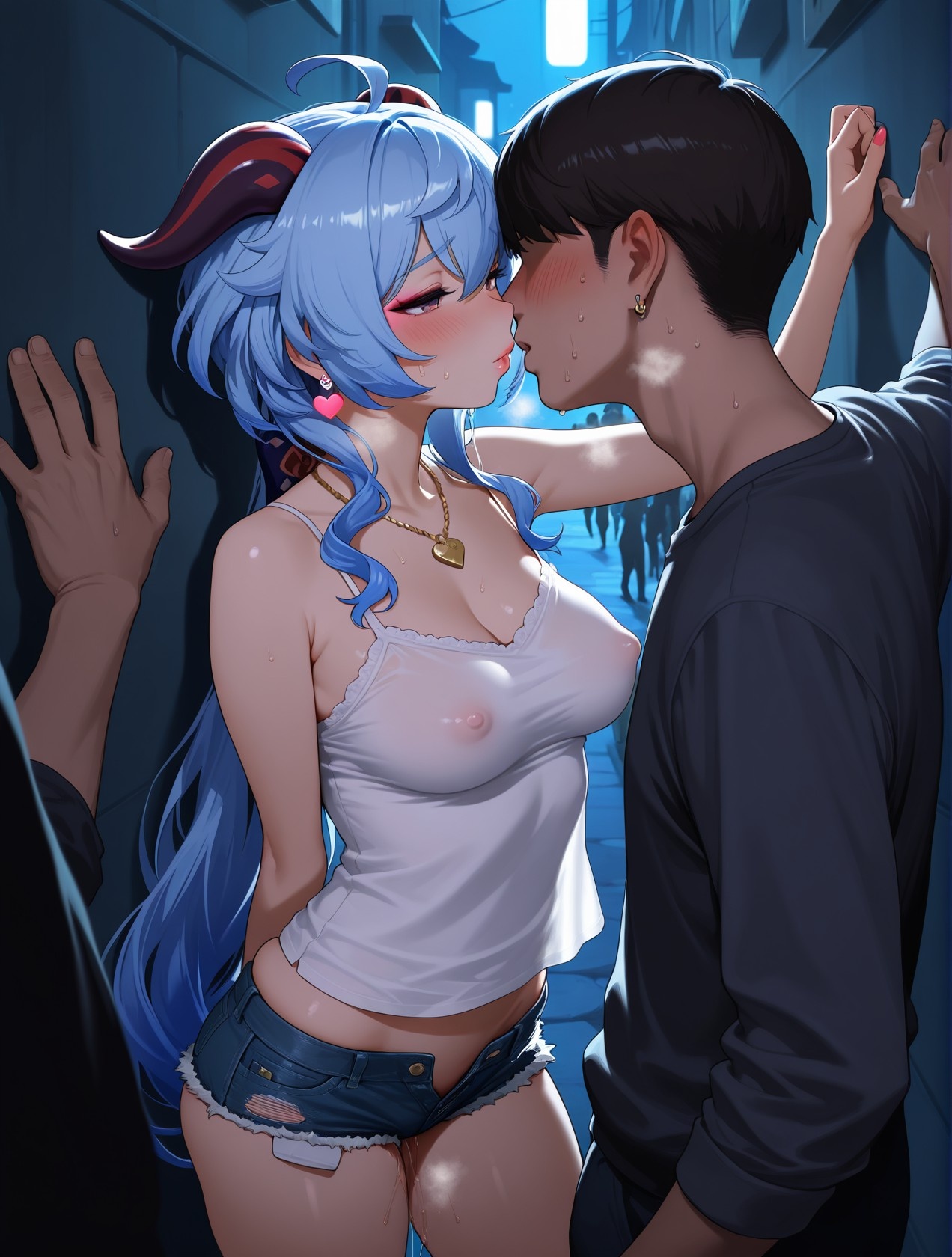 「AI生成アニメ少女 - 原神 甘雨の街角：白いタンクトップとショートパンツ、巨乳とヒップの挑発 89P」