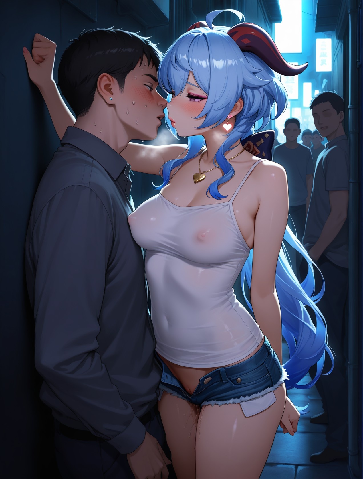 「AI生成アニメ少女 - 原神 甘雨の街角：白いタンクトップとショートパンツ、巨乳とヒップの挑発 89P」