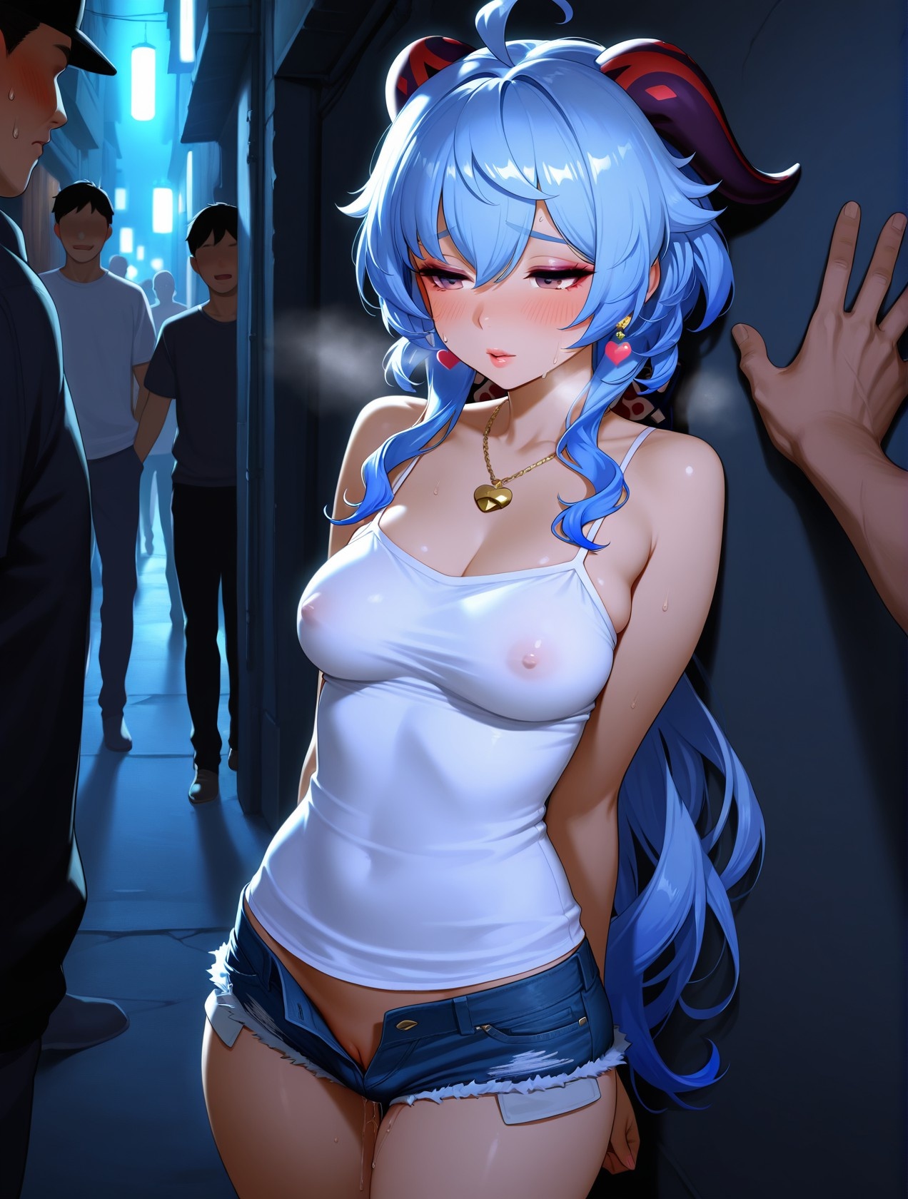'Nhân vật Anime Tạo Bởi AI - Genshin Impact: Ganyu Đứng Đường - Áo Sơ Mi Trắng, Quần Ngắn, Ngực Khủng, Mông Cong, Đạo Cụ Khiêu Gợi 89P'