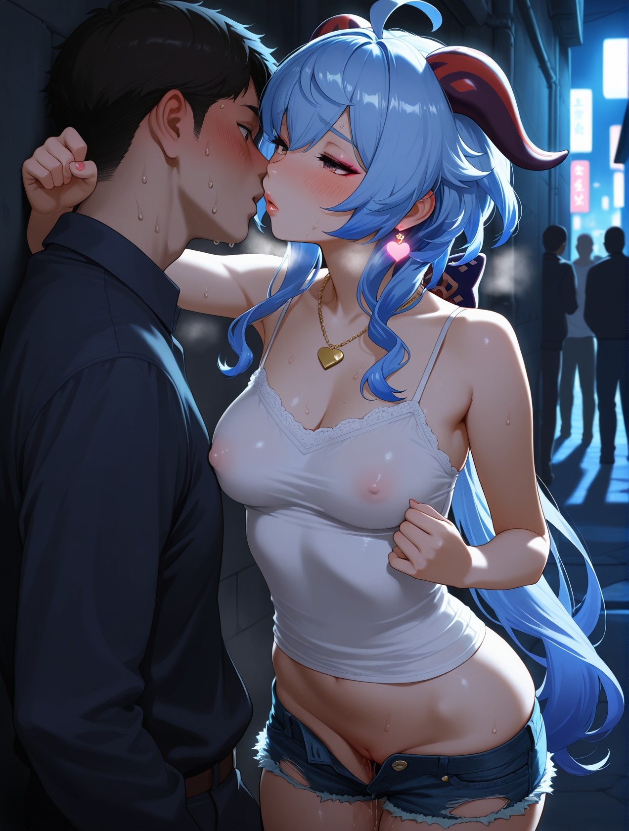 'Nhân vật Anime Tạo Bởi AI - Genshin Impact: Ganyu Đứng Đường - Áo Sơ Mi Trắng, Quần Ngắn, Ngực Khủng, Mông Cong, Đạo Cụ Khiêu Gợi 89P'