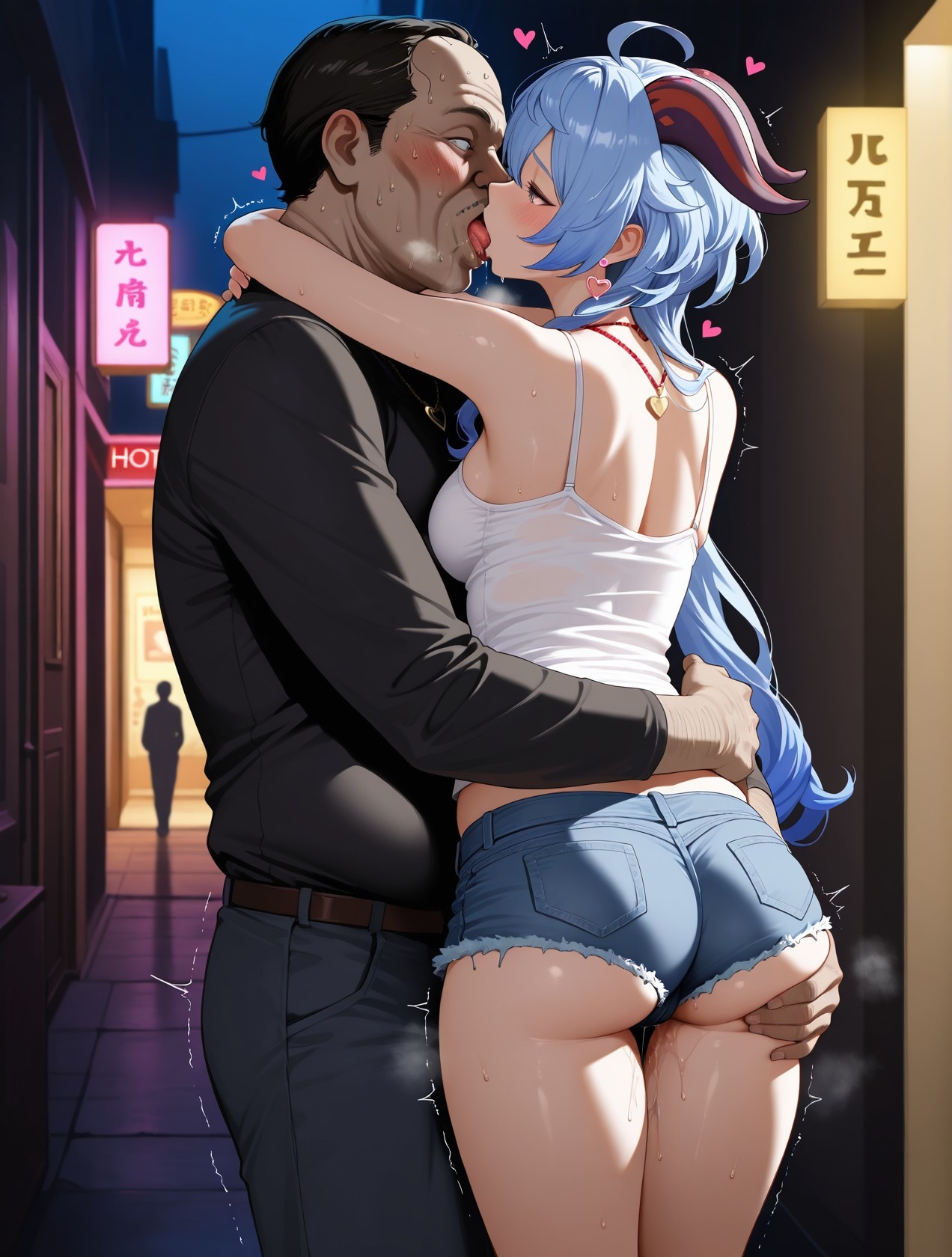 「AI生成アニメ少女 - 原神 甘雨の街角：白いタンクトップとショートパンツ、巨乳とヒップの挑発 89P」