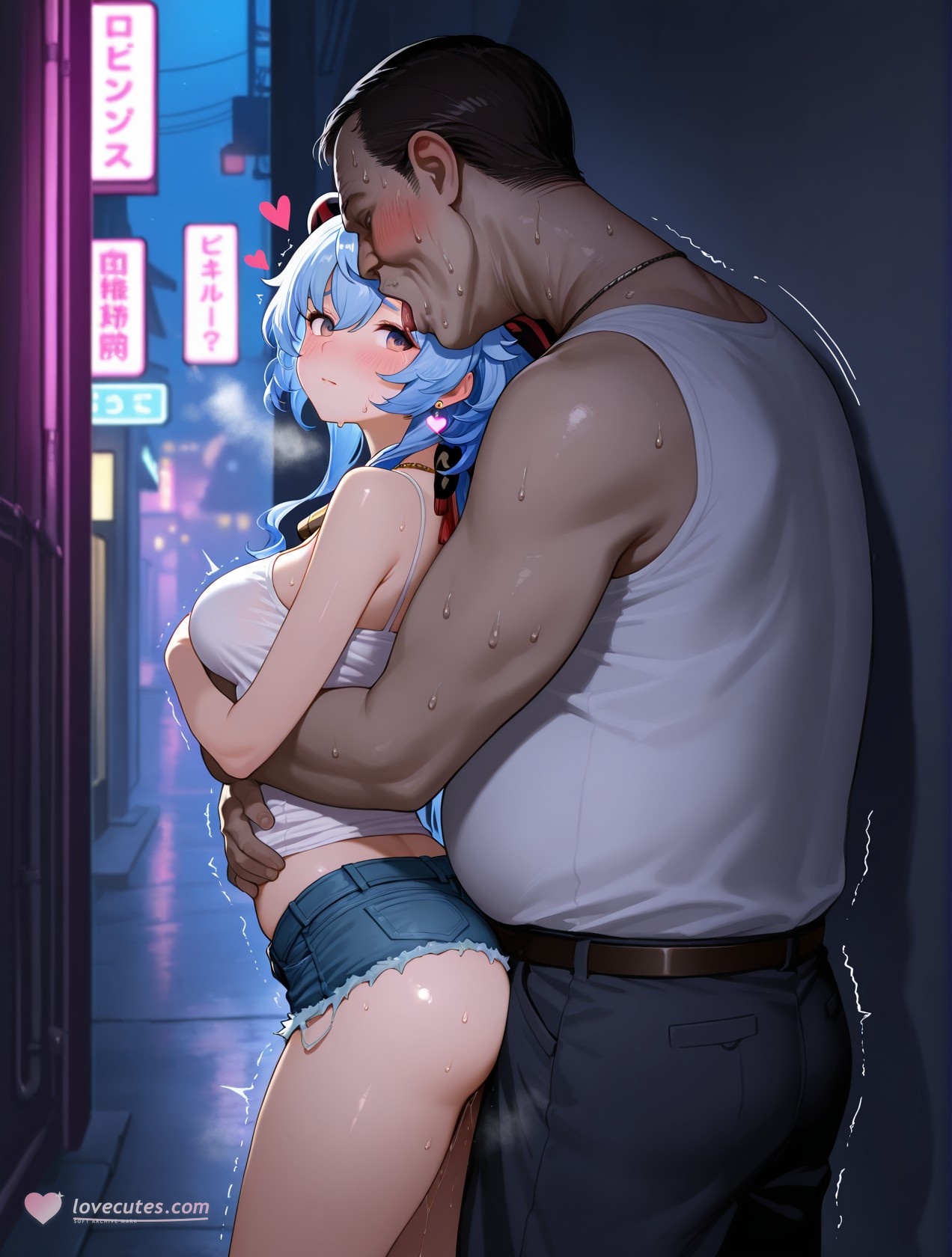 「AI生成アニメ少女 - 原神 甘雨の街角：白いタンクトップとショートパンツ、巨乳とヒップの挑発 89P」