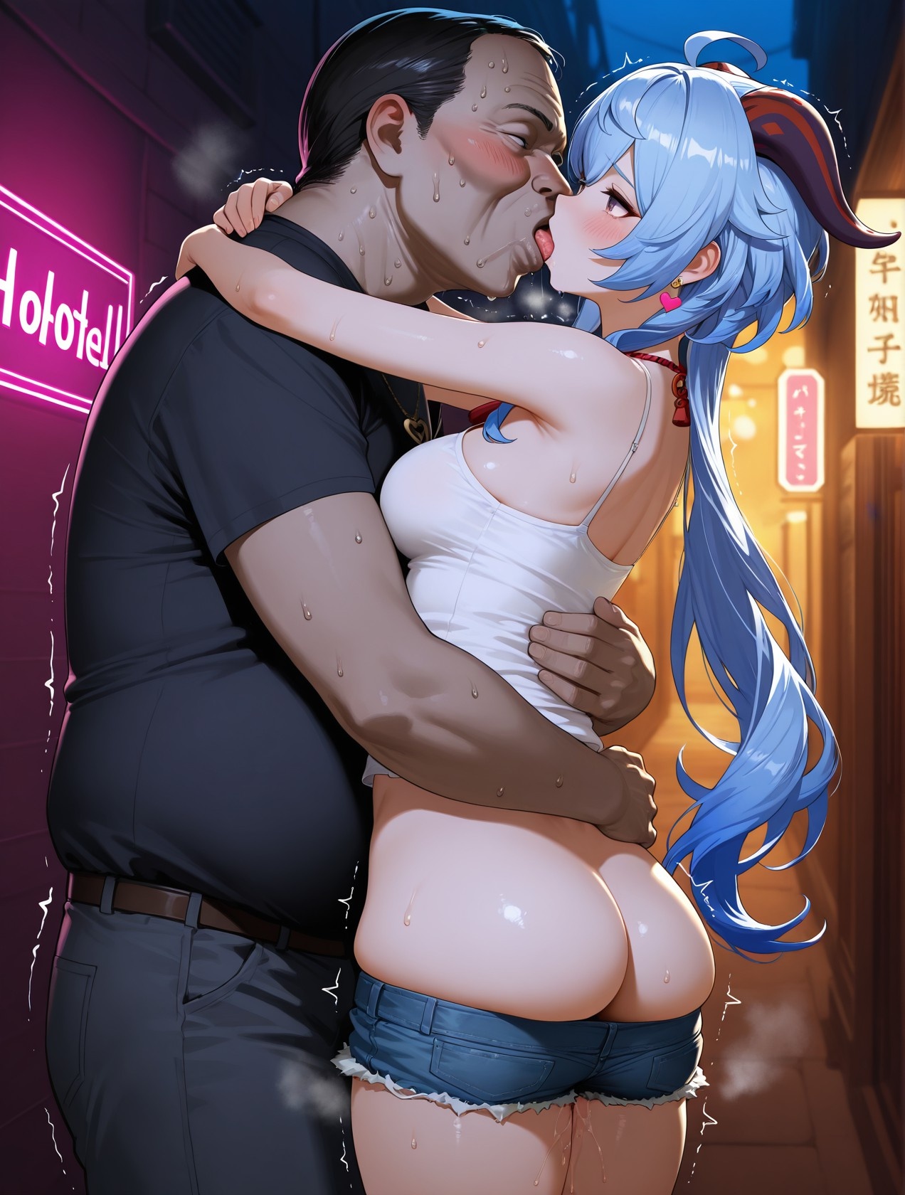 「AI生成アニメ少女 - 原神 甘雨の街角：白いタンクトップとショートパンツ、巨乳とヒップの挑発 89P」