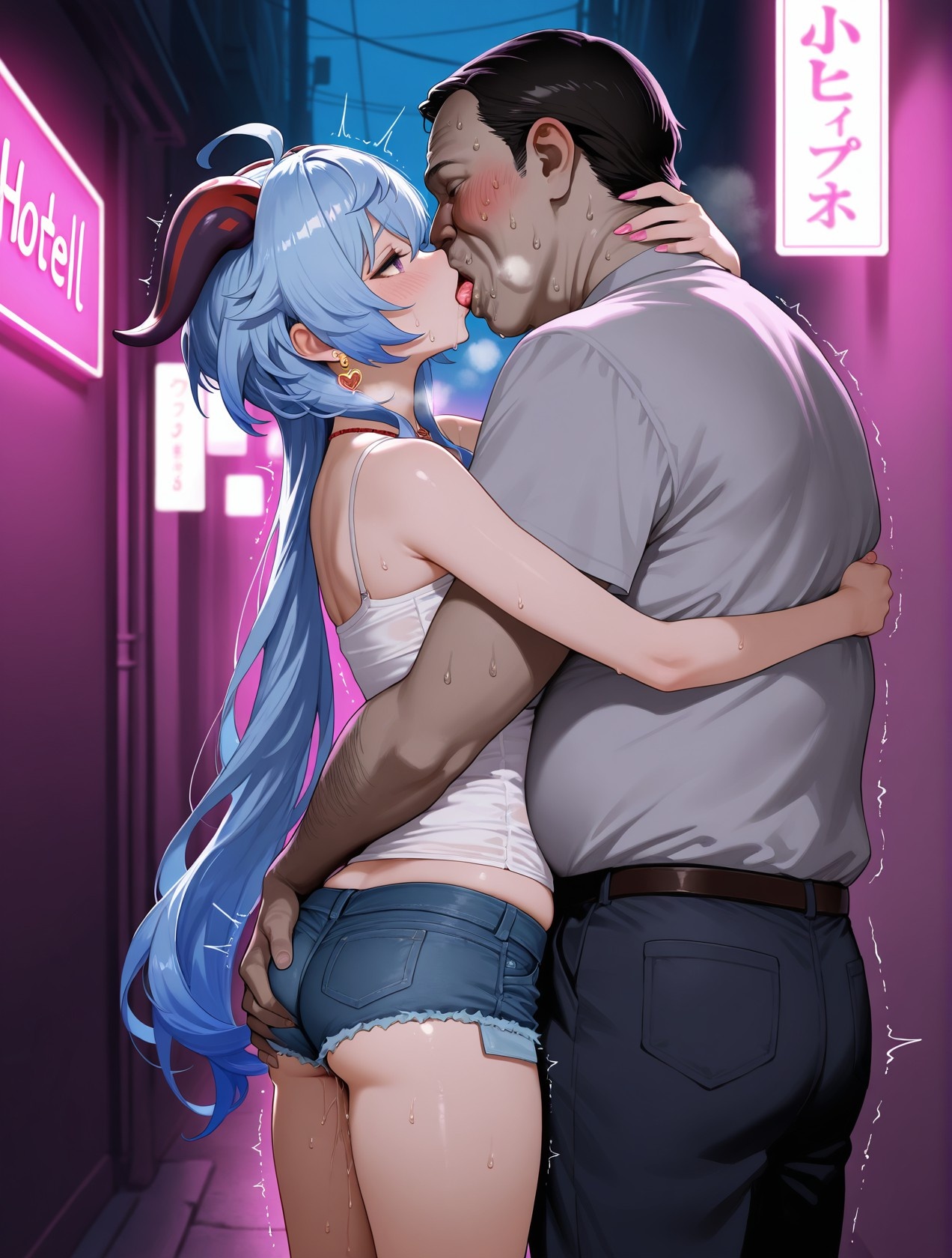 「AI生成アニメ少女 - 原神 甘雨の街角：白いタンクトップとショートパンツ、巨乳とヒップの挑発 89P」