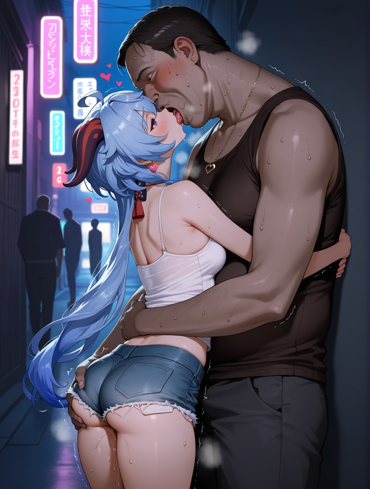 「AI生成アニメ少女 - 原神 甘雨の街角：白いタンクトップとショートパンツ、巨乳とヒップの挑発 89P」