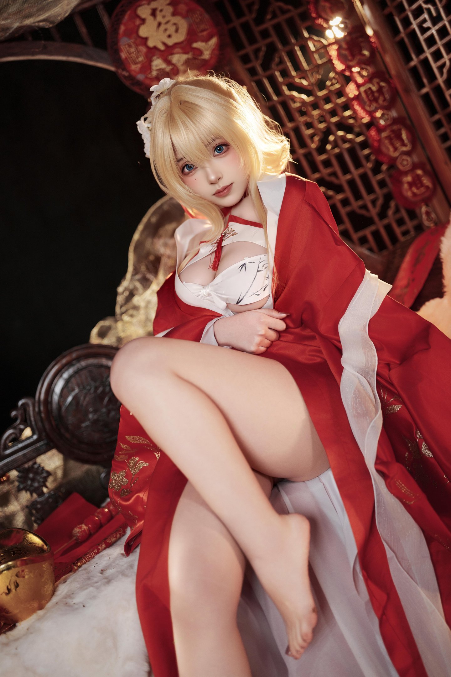 [私房] Bangni邦尼 - 凉夜香雪：紅白和風バンド 露穴ヒップ私房 81P6V