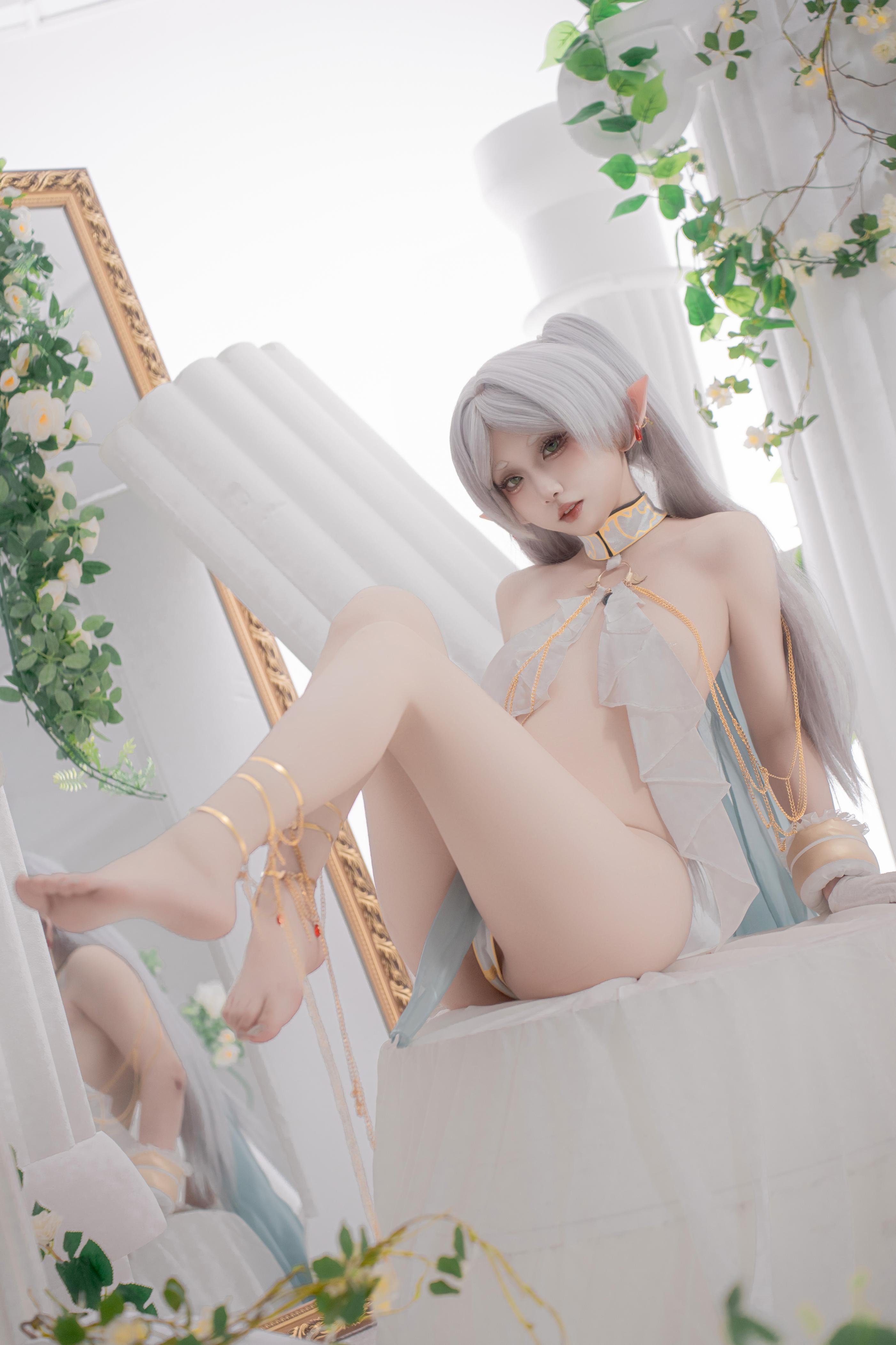 【コスプレ】紙悦Etsu_ko - 葬送のフリリアン 舞娘：銀髪エルフ耳の軽やかなシースルー裸体再現 73P