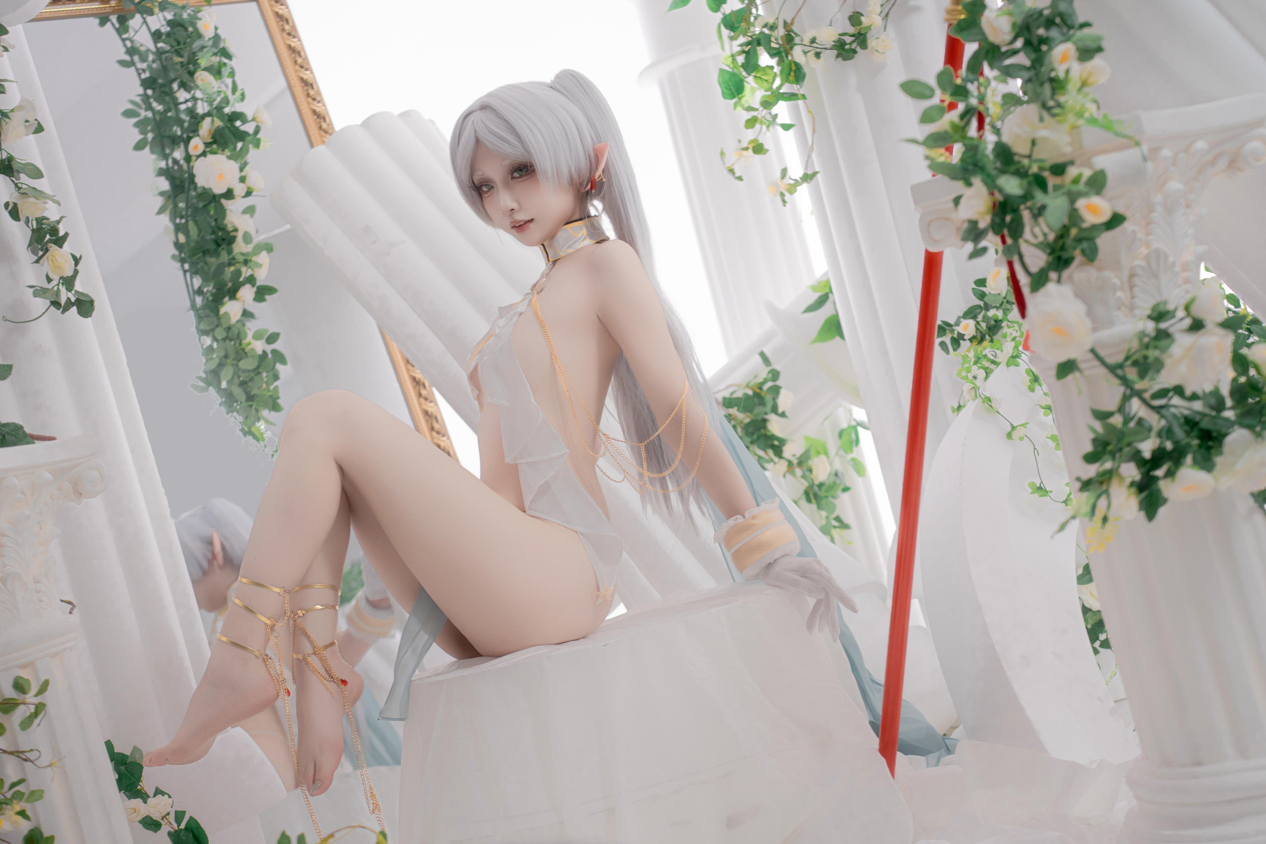 【コスプレ】紙悦Etsu_ko - 葬送のフリリアン 舞娘：銀髪エルフ耳の軽やかなシースルー裸体再現 73P