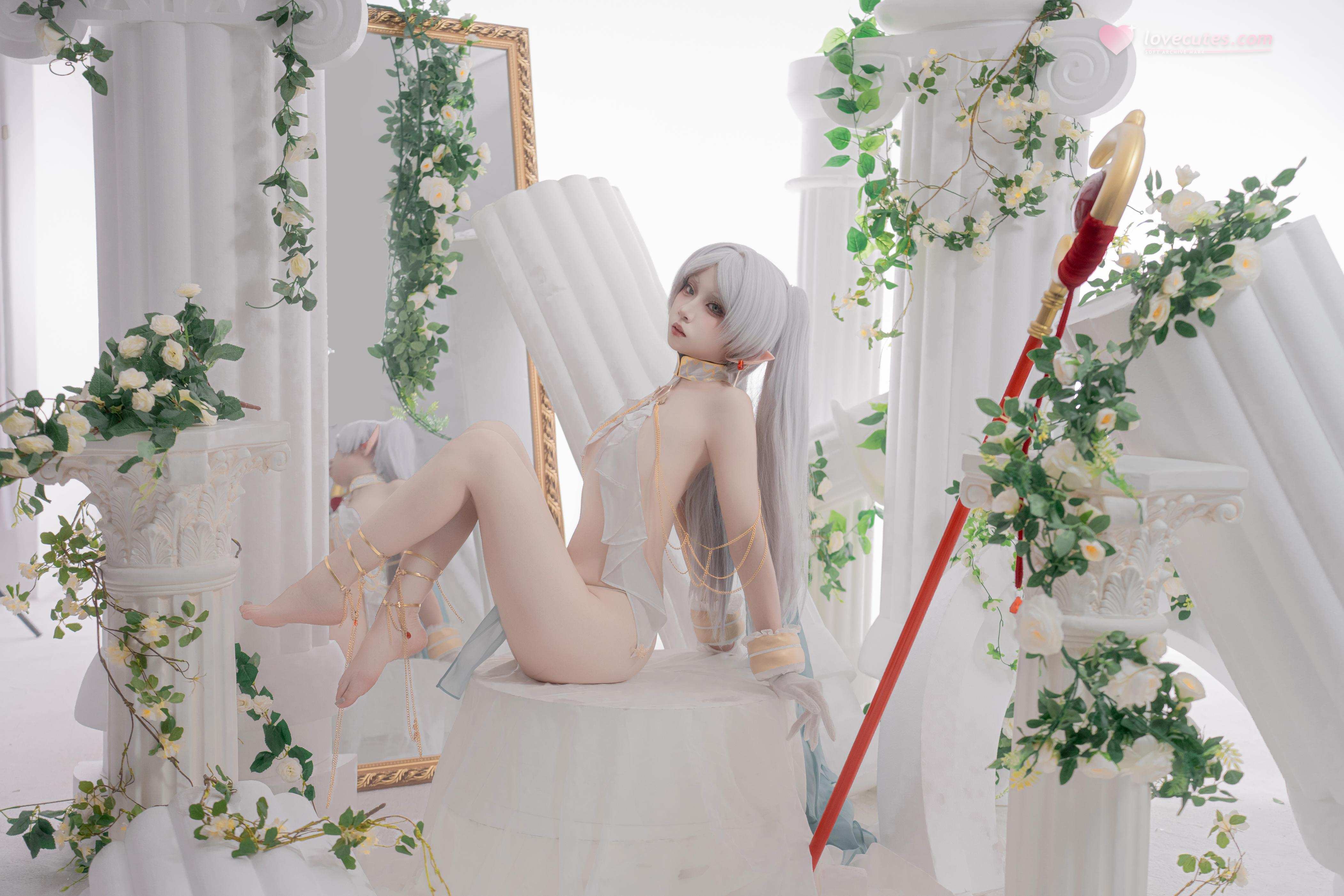 【コスプレ】紙悦Etsu_ko - 葬送のフリリアン 舞娘：銀髪エルフ耳の軽やかなシースルー裸体再現 73P