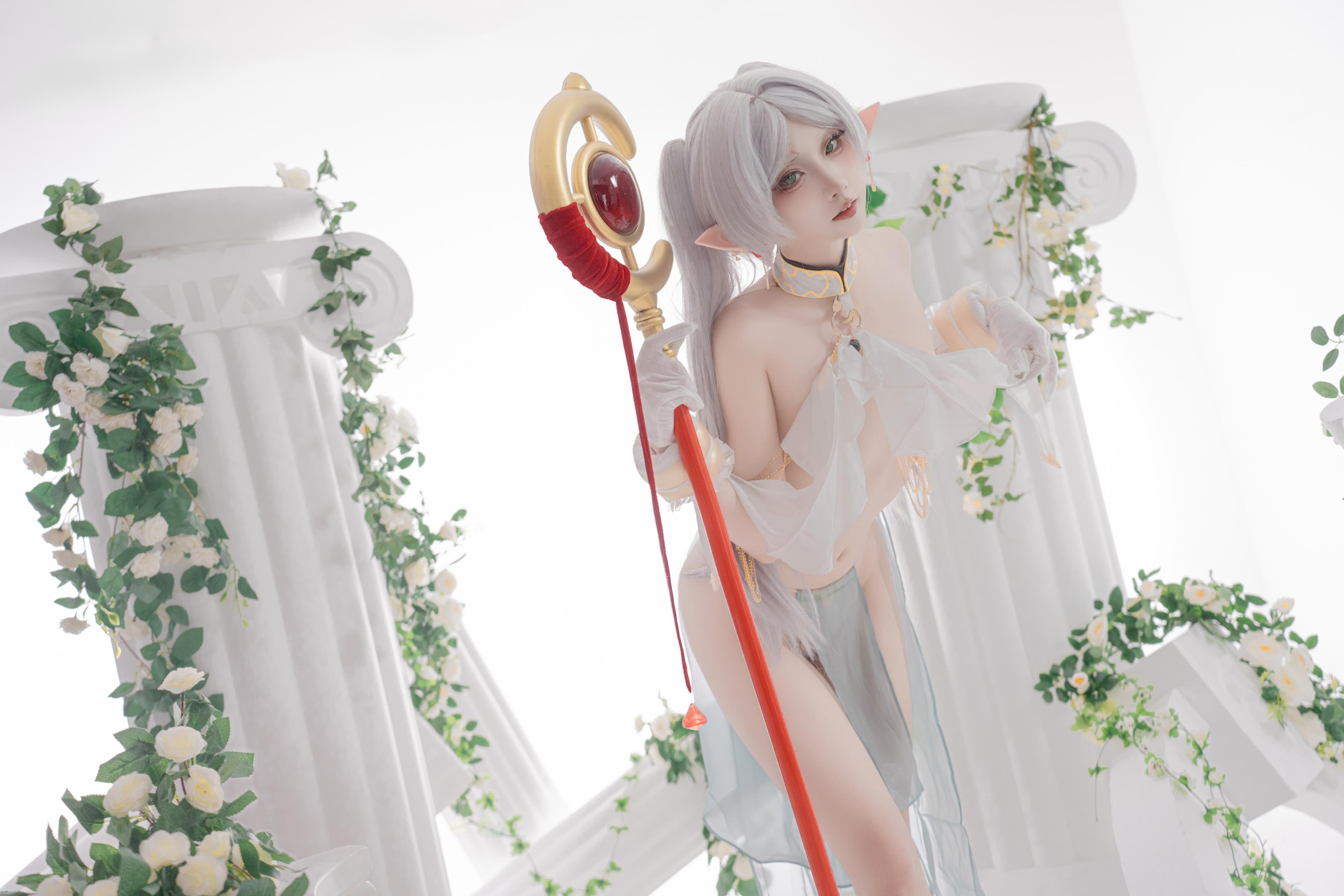 【コスプレ】紙悦Etsu_ko - 葬送のフリリアン 舞娘：銀髪エルフ耳の軽やかなシースルー裸体再現 73P