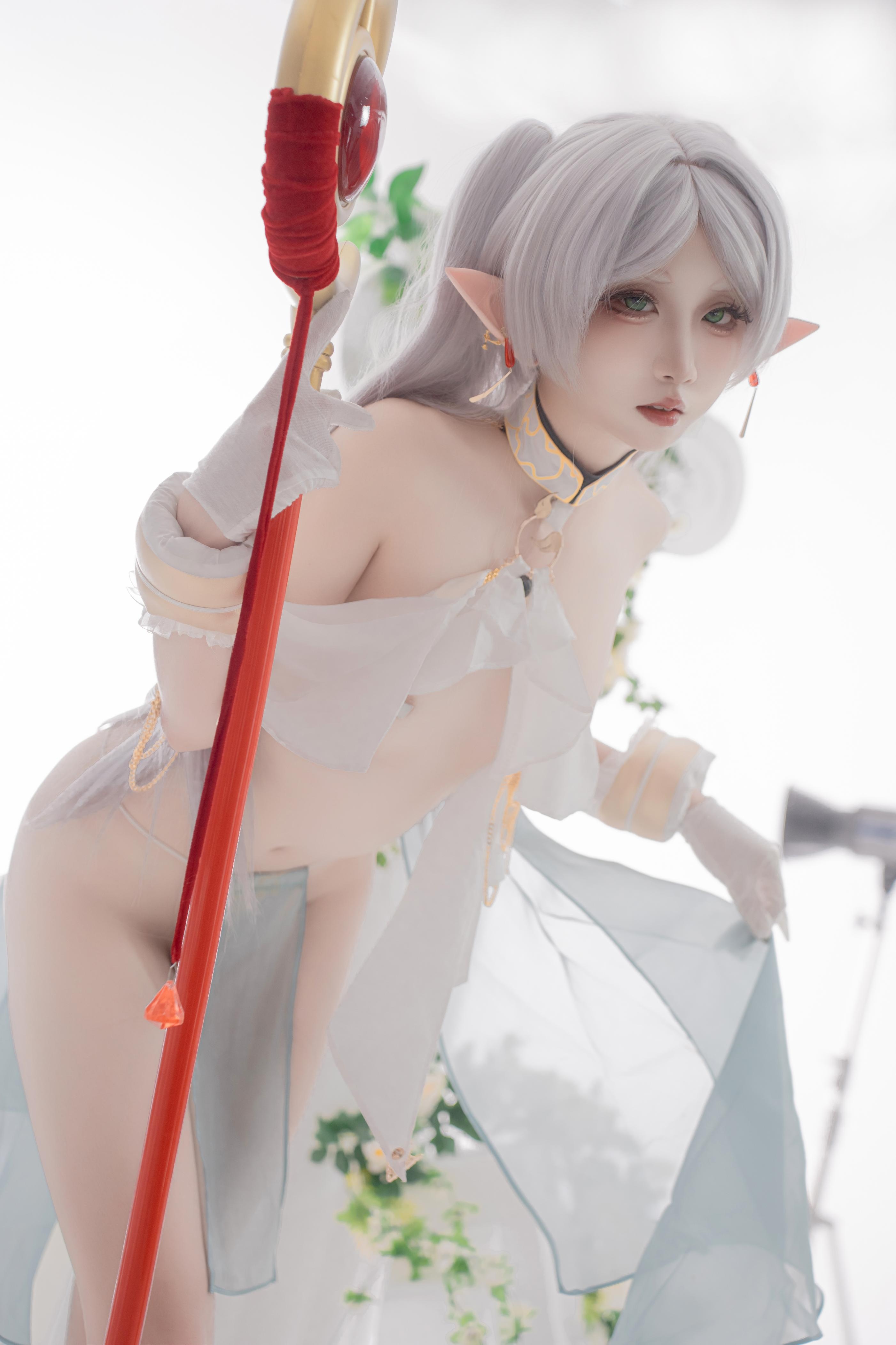 【コスプレ】紙悦Etsu_ko - 葬送のフリリアン 舞娘：銀髪エルフ耳の軽やかなシースルー裸体再現 73P