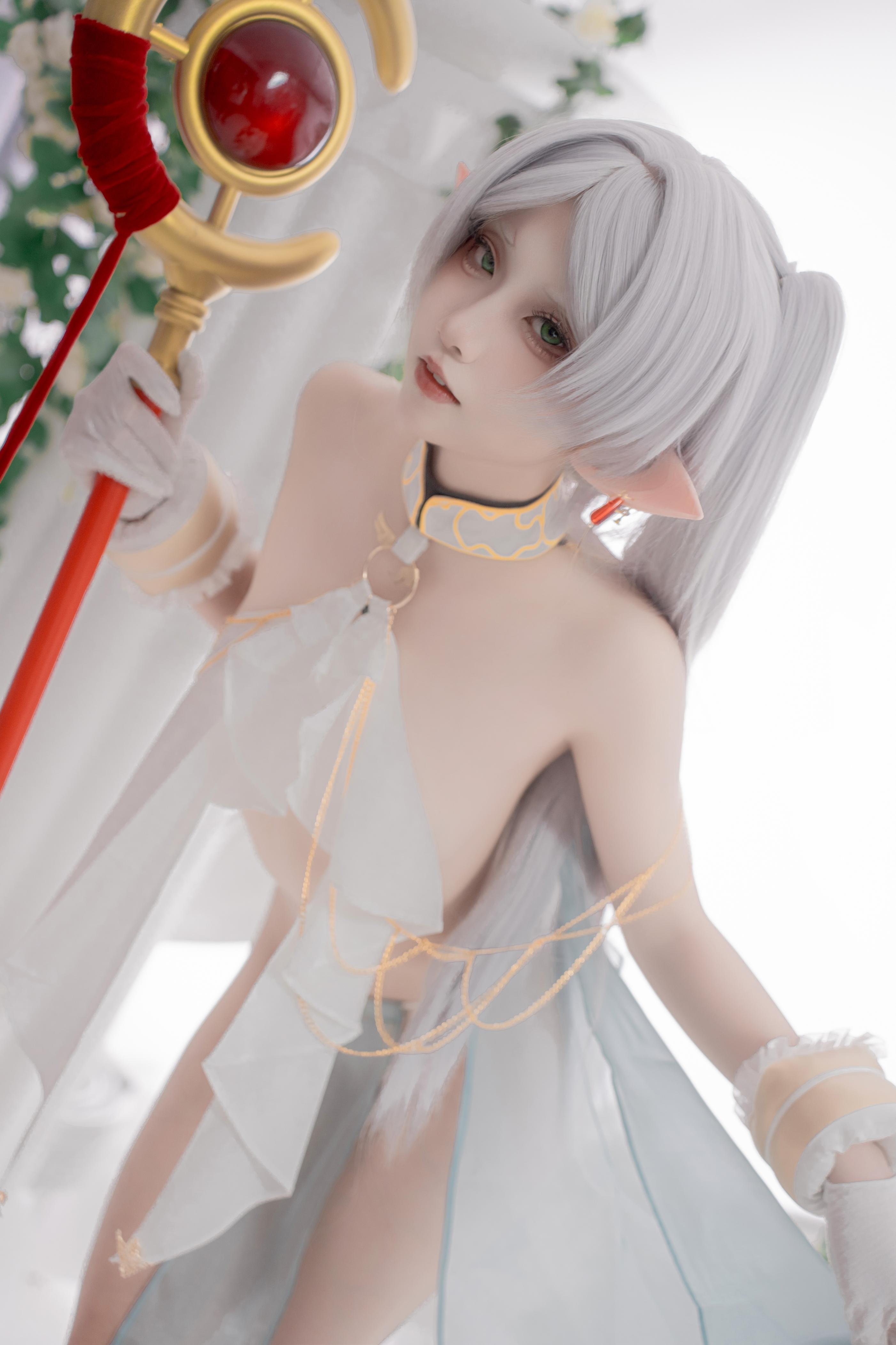 【コスプレ】紙悦Etsu_ko - 葬送のフリリアン 舞娘：銀髪エルフ耳の軽やかなシースルー裸体再現 73P