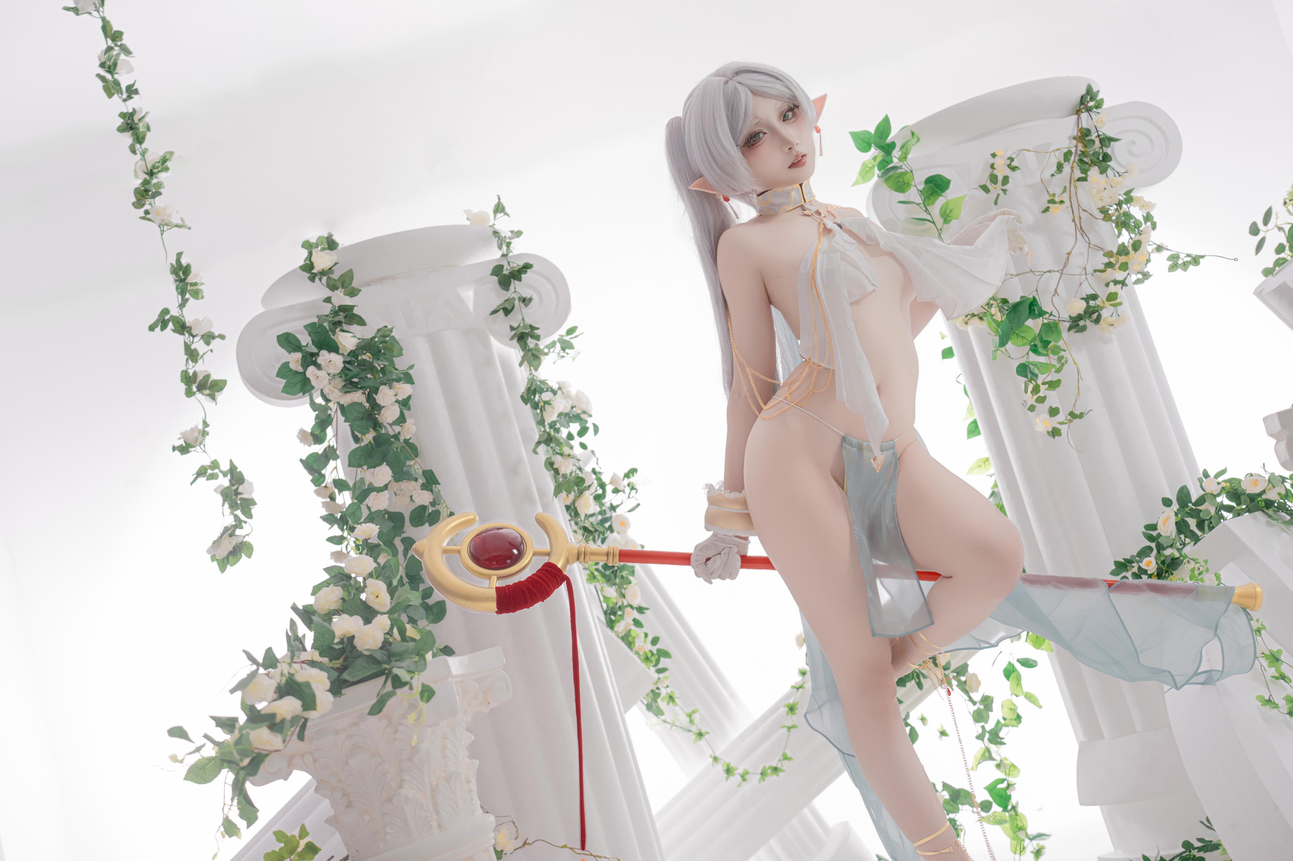[Cosplay] Zhi Yue Etsu_ko - Fateful Flare: Silver-Haired Elf Dancer in Sheer Veil - 73P