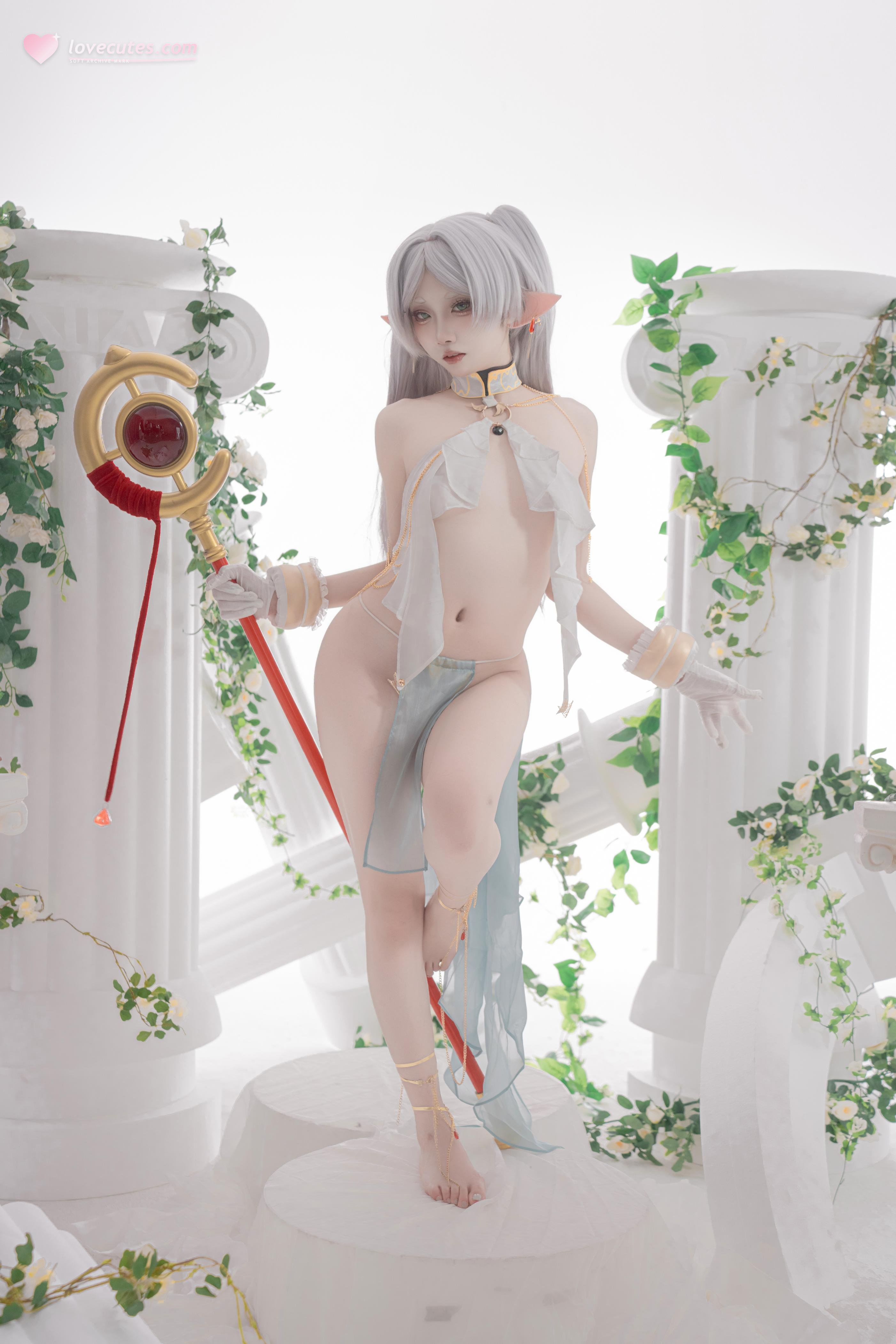 [Cosplay] Zhi Yue Etsu_ko - Fateful Flare: Silver-Haired Elf Dancer in Sheer Veil - 73P