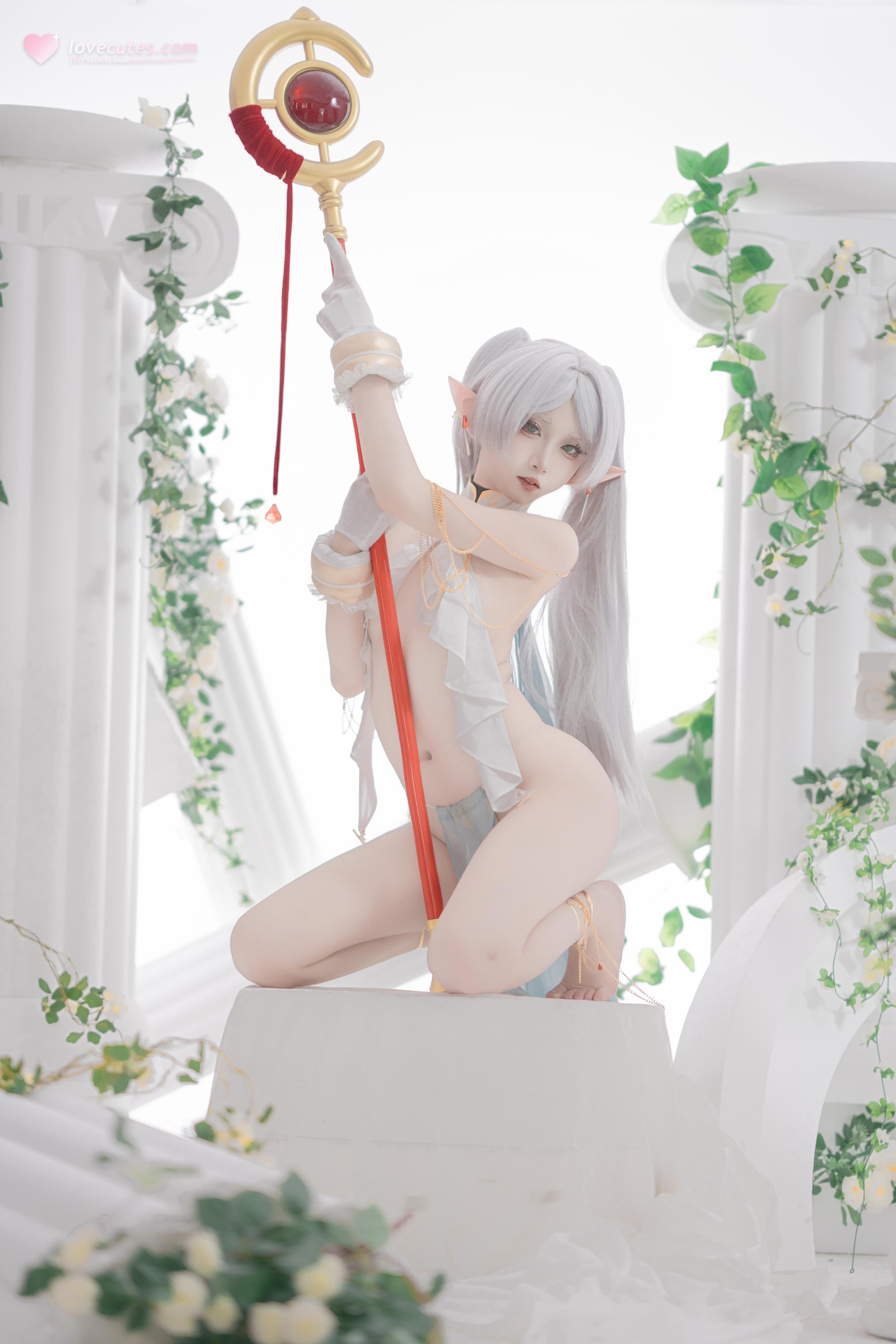 【コスプレ】紙悦Etsu_ko - 葬送のフリリアン 舞娘：銀髪エルフ耳の軽やかなシースルー裸体再現 73P
