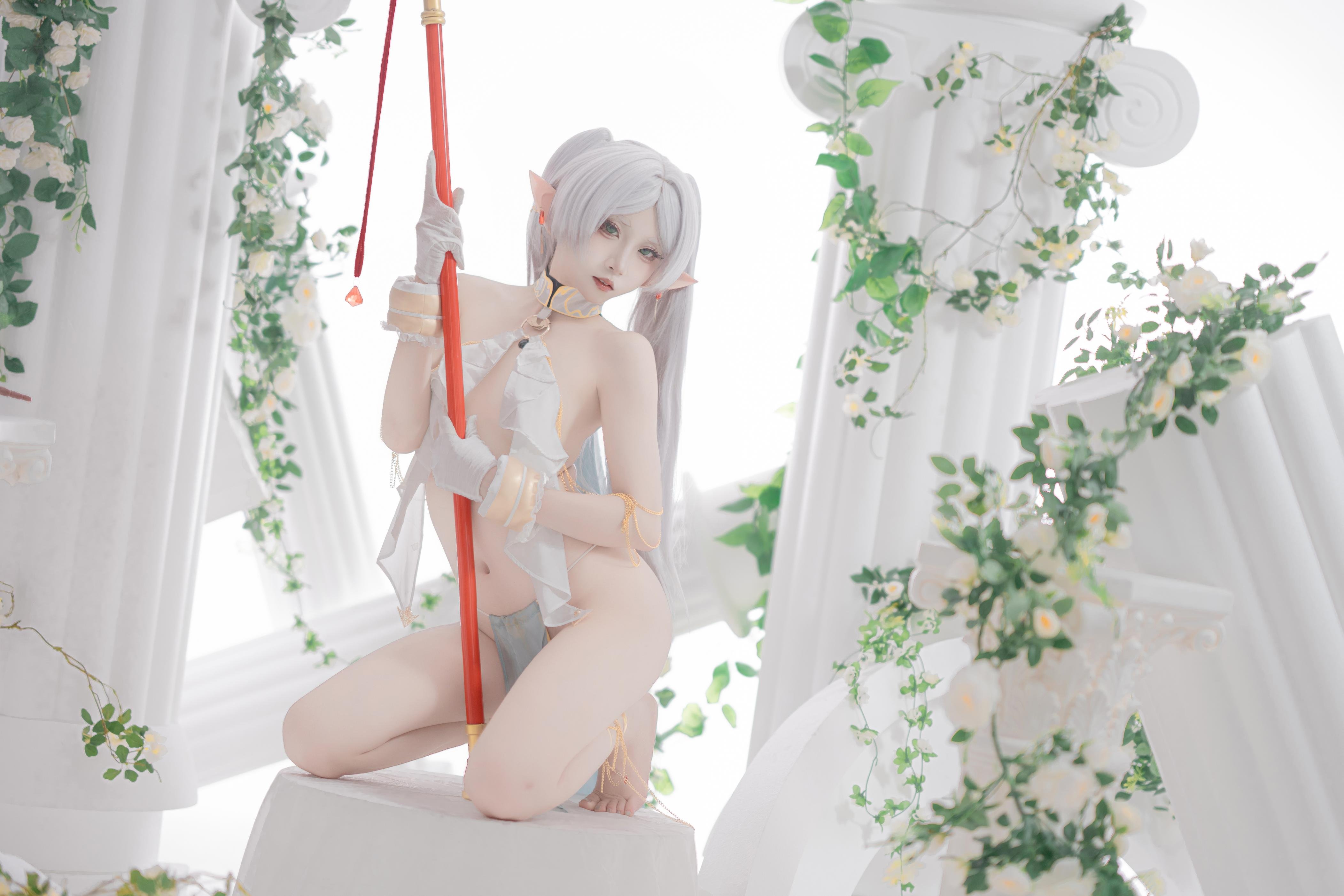 【コスプレ】紙悦Etsu_ko - 葬送のフリリアン 舞娘：銀髪エルフ耳の軽やかなシースルー裸体再現 73P