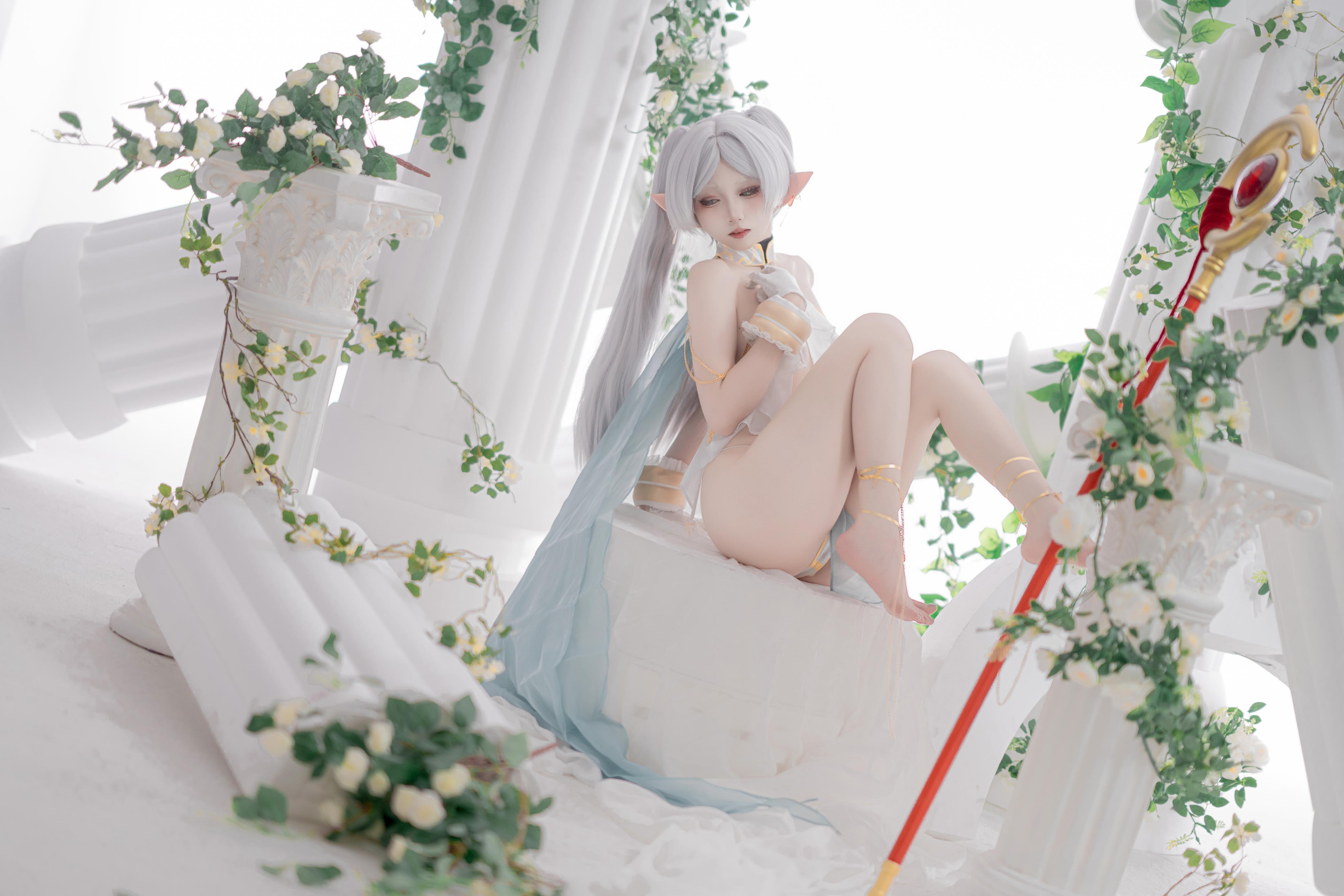 【コスプレ】紙悦Etsu_ko - 葬送のフリリアン 舞娘：銀髪エルフ耳の軽やかなシースルー裸体再現 73P