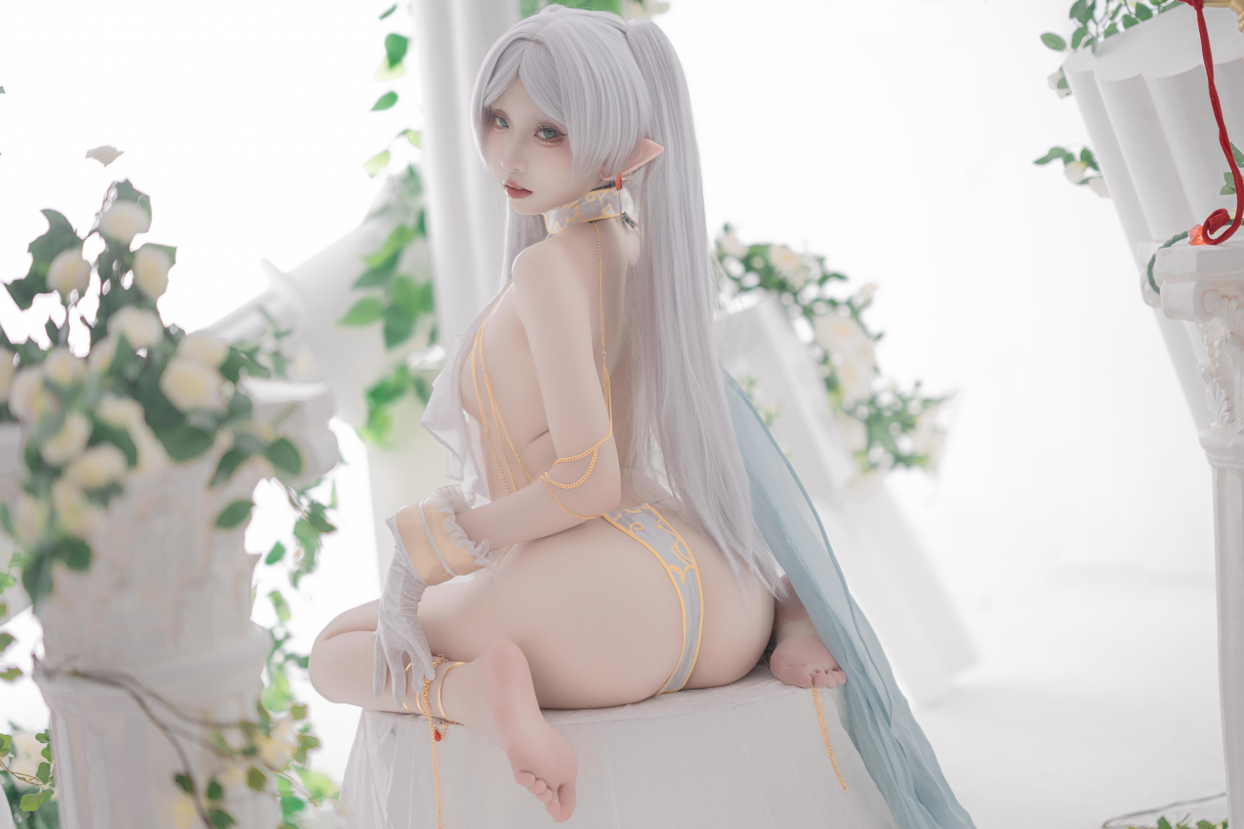 【コスプレ】紙悦Etsu_ko - 葬送のフリリアン 舞娘：銀髪エルフ耳の軽やかなシースルー裸体再現 73P