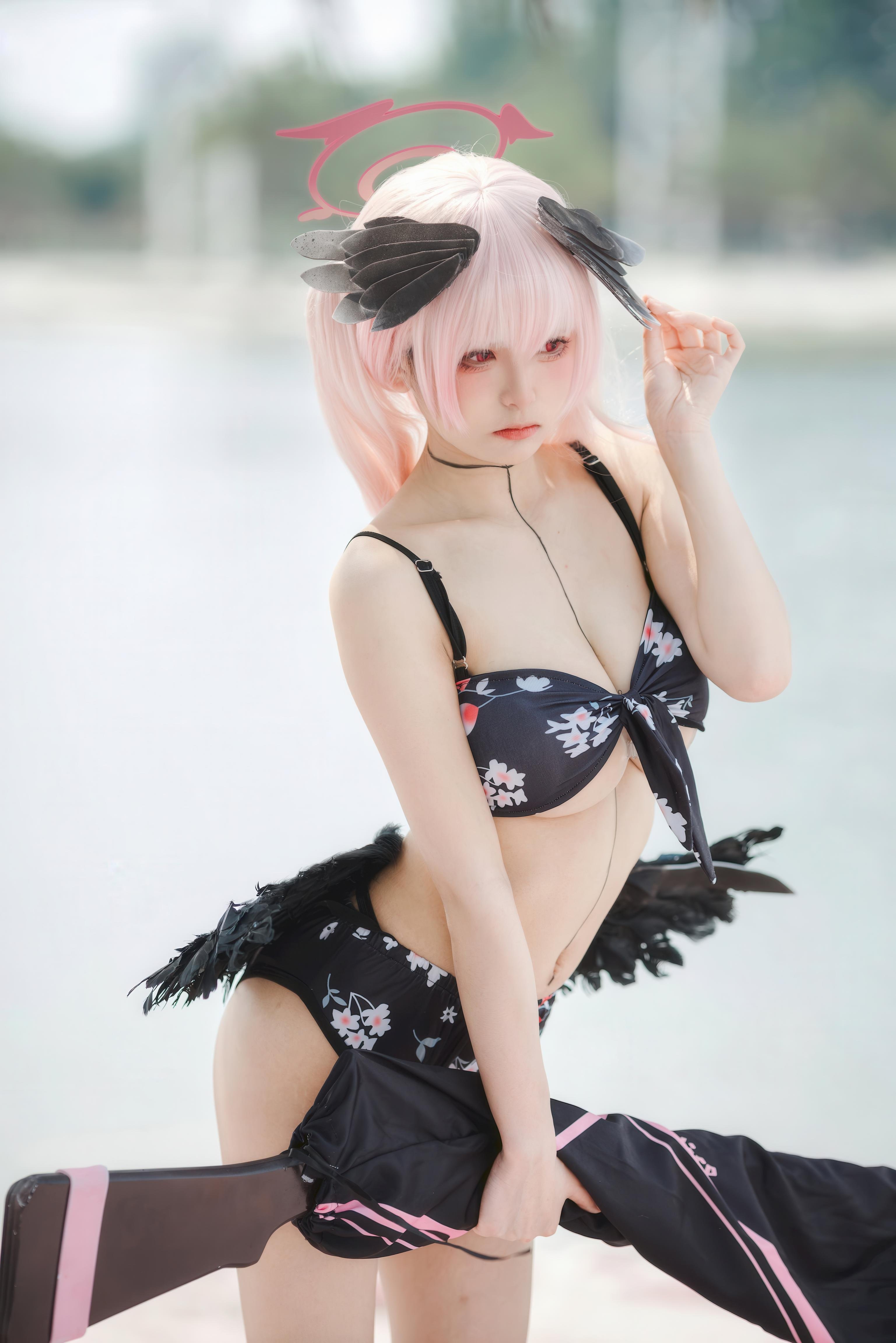 [cospレイ] 九柒喵 - 碧蓝航线 小春の水着：海辺の黒い水着キャラ再現 27P