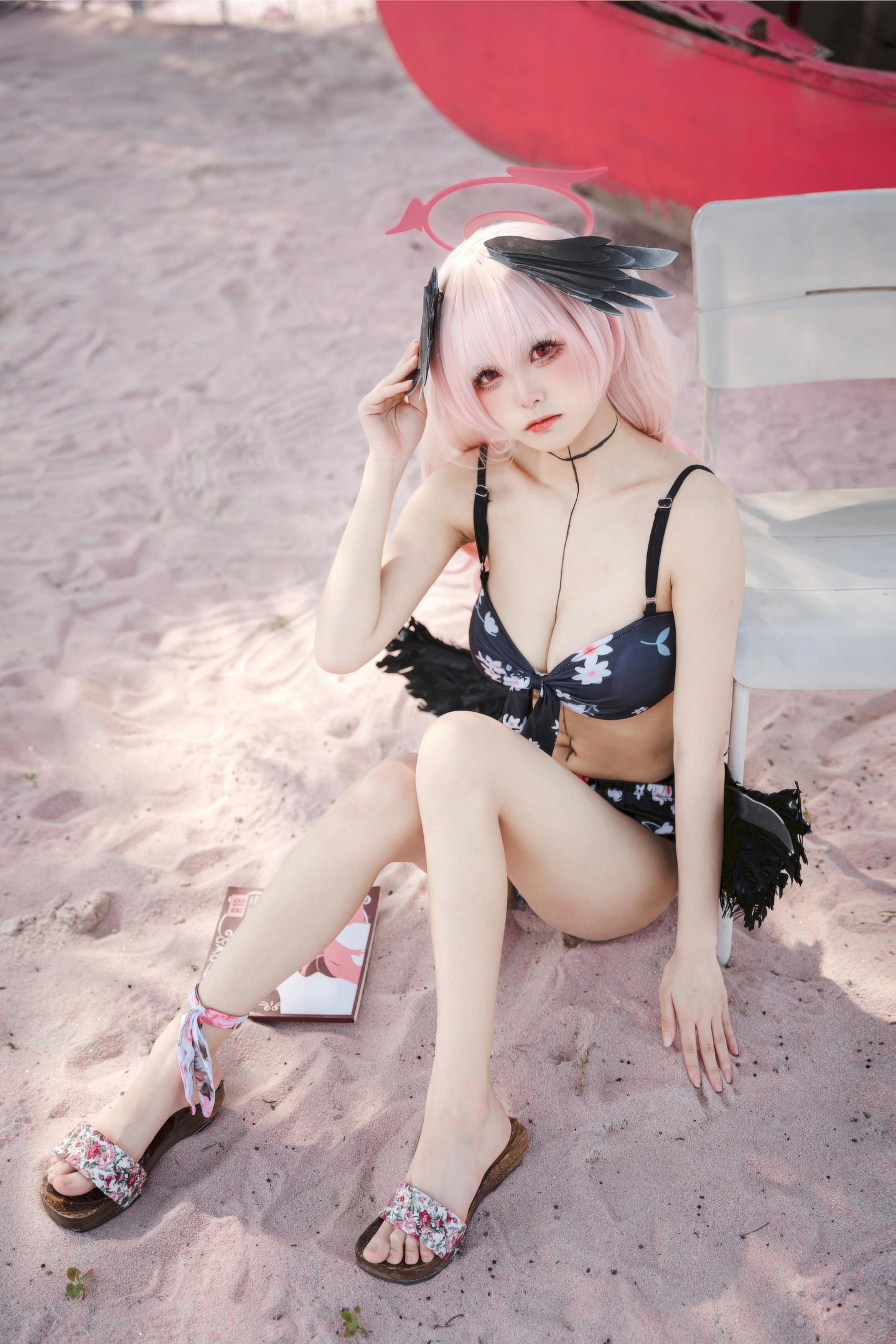 '[cosplay] 九柒喵 - 碧蓝航线 小春 Bikini: Tái hiện nhân vật bãi biển với bộ đồ bơi đen 27P'