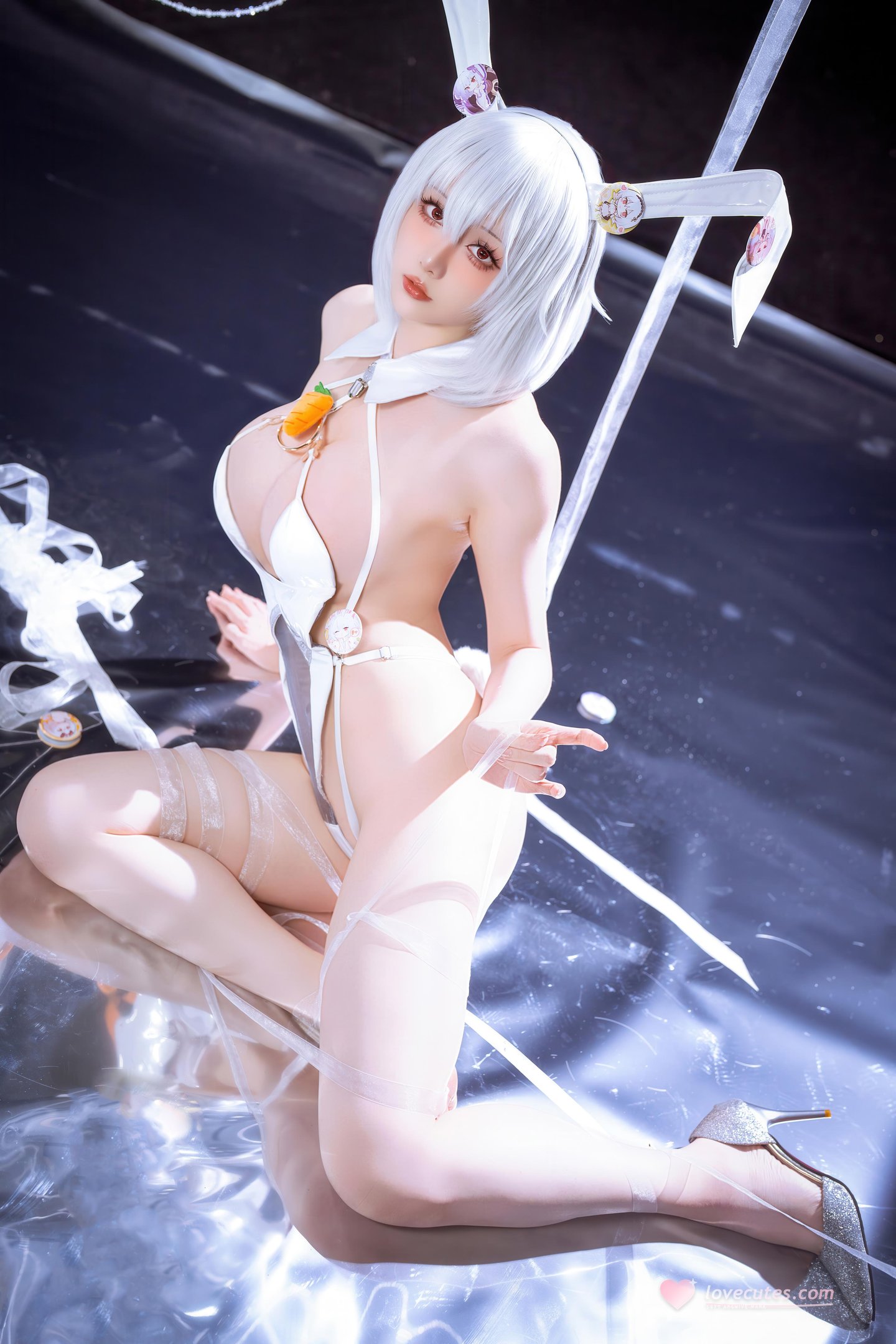 [costumeプレイ] 星之迟迟Hoshilily - 碧蓝航线 天狼星：白ウサギ女郎 白ストッキング 巨乳 露出美脚再現 58P