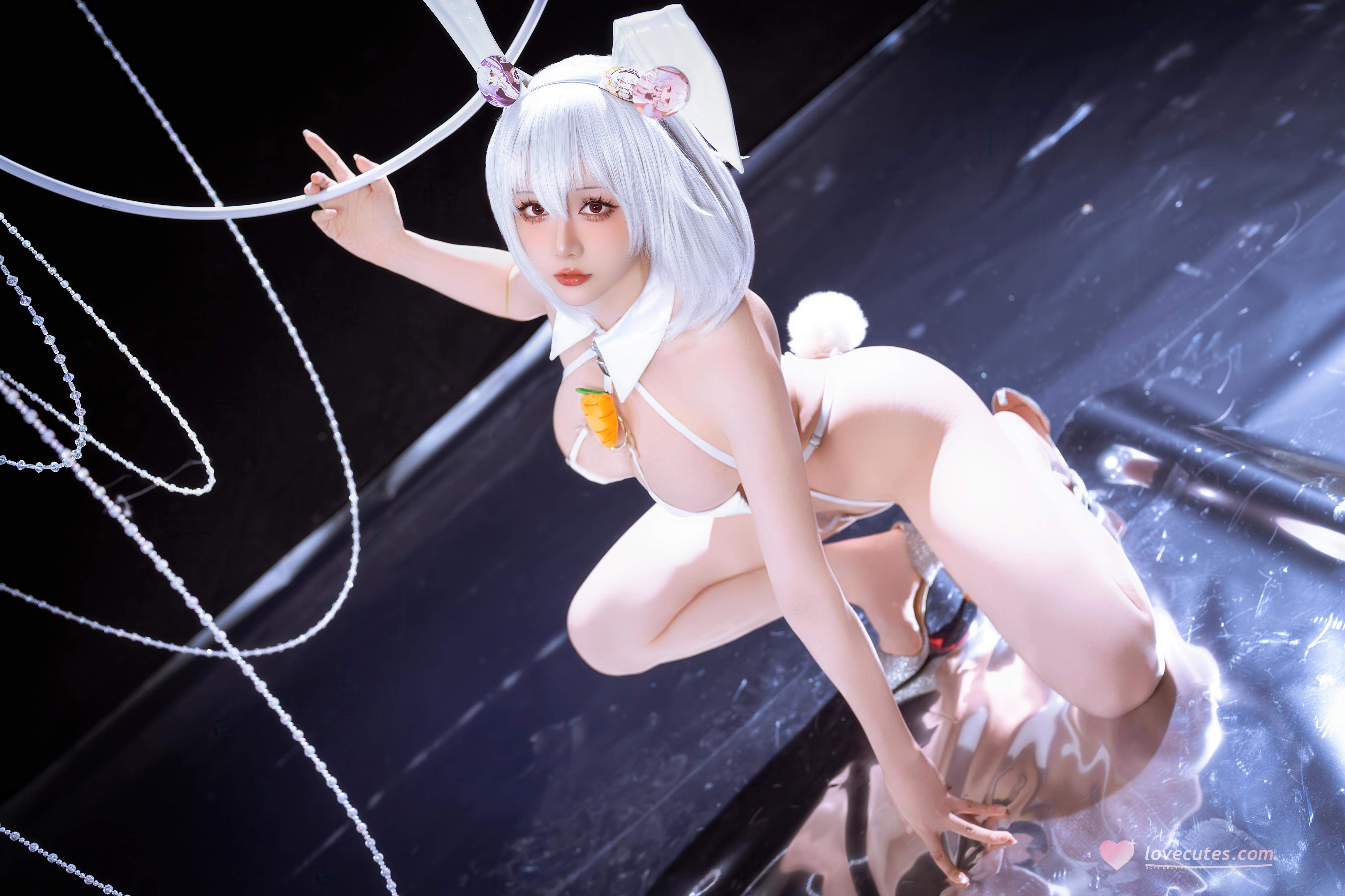 [costumeプレイ] 星之迟迟Hoshilily - 碧蓝航线 天狼星：白ウサギ女郎 白ストッキング 巨乳 露出美脚再現 58P