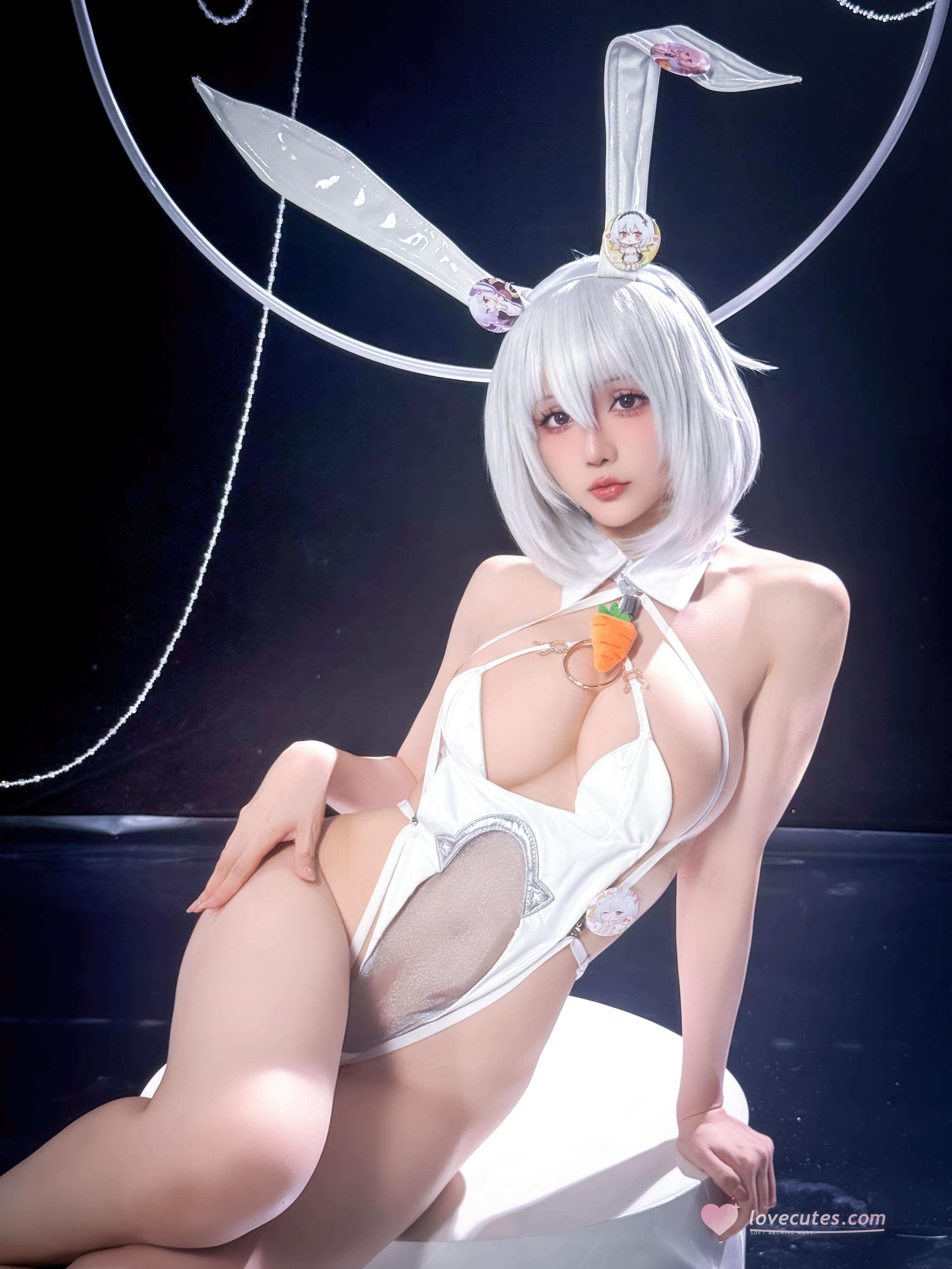 [costumeプレイ] 星之迟迟Hoshilily - 碧蓝航线 天狼星：白ウサギ女郎 白ストッキング 巨乳 露出美脚再現 58P