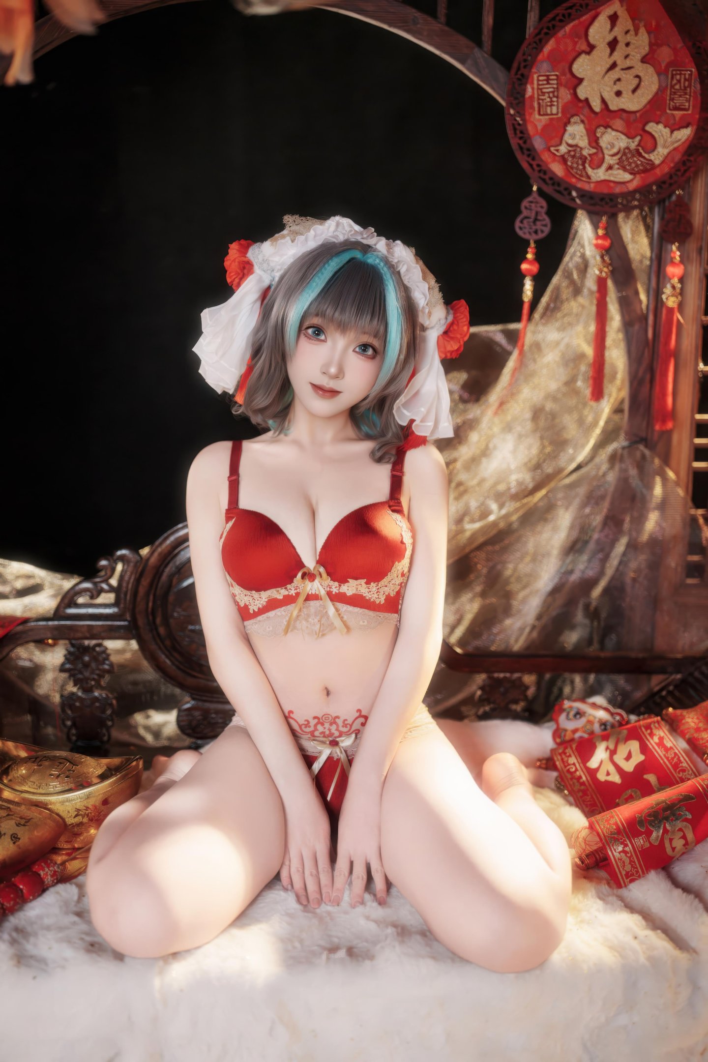 [cosplay] Bangni邦尼 - 碧藍航線 柴郡 新春：紅色旗袍白絲 露穴露臀還原 66P7V