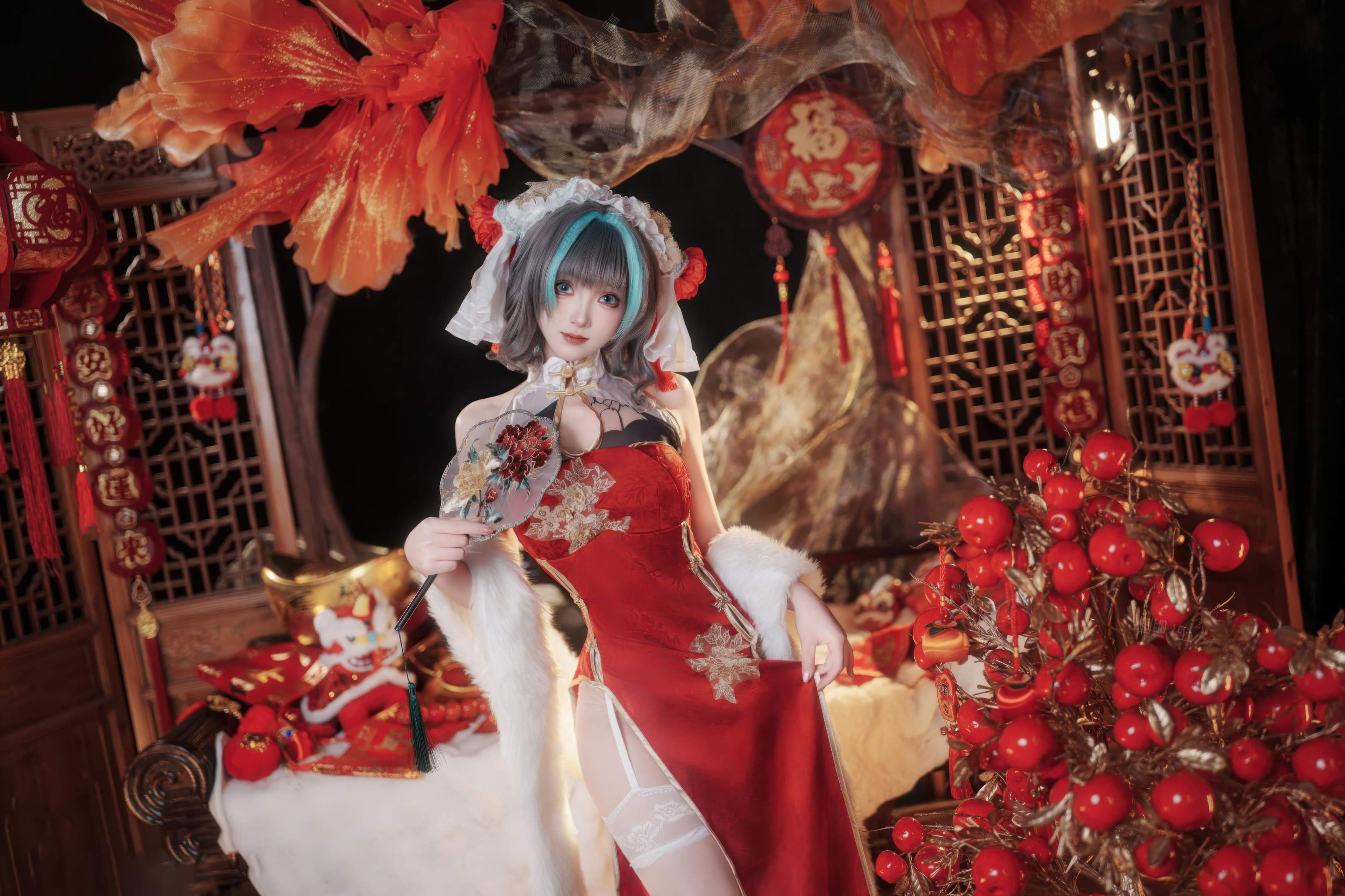 '[cosplay] Bangni邦尼 - 碧蓝航线柴郡 Tết Nguyên Đán: Áo Dài Đỏ, Tất Trắng, Khỏa Thân 66P7V'