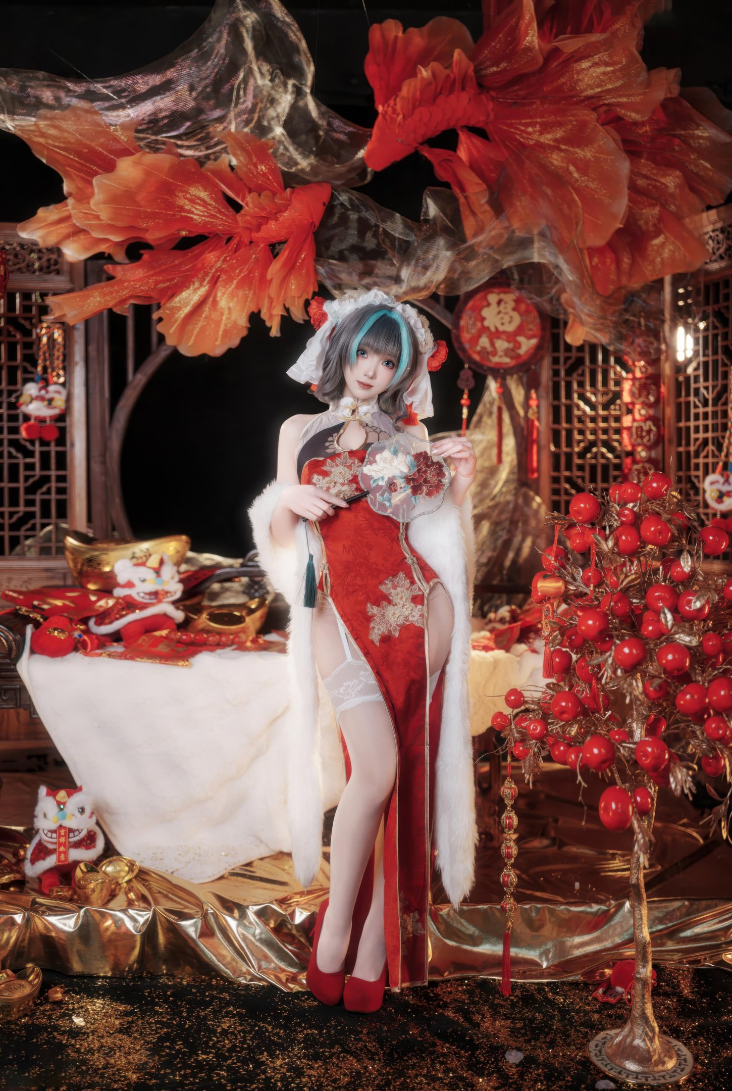 '[cosplay] Bangni邦尼 - 碧蓝航线柴郡 Tết Nguyên Đán: Áo Dài Đỏ, Tất Trắng, Khỏa Thân 66P7V'