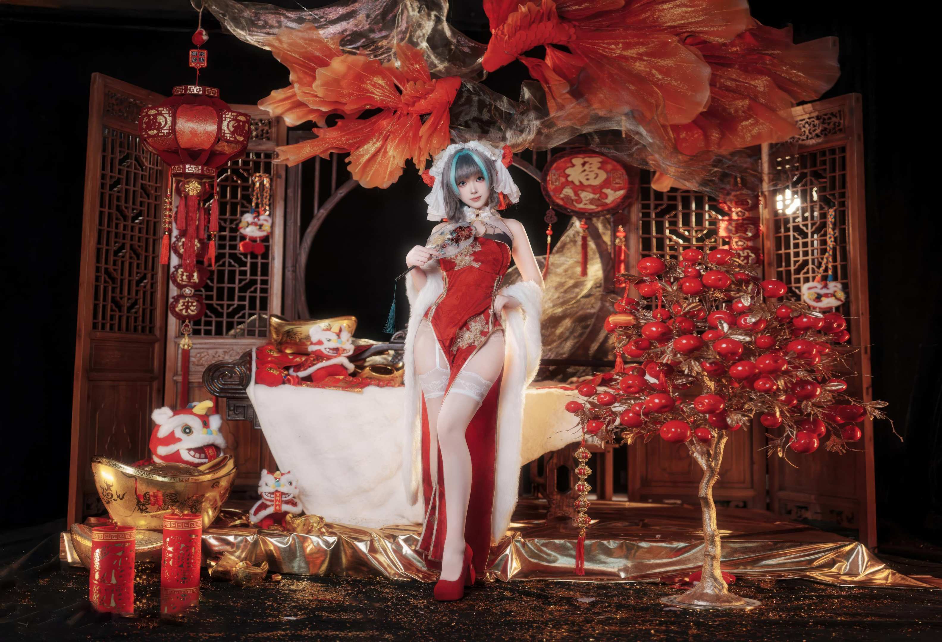 '[cosplay] Bangni邦尼 - 碧蓝航线柴郡 Tết Nguyên Đán: Áo Dài Đỏ, Tất Trắng, Khỏa Thân 66P7V'