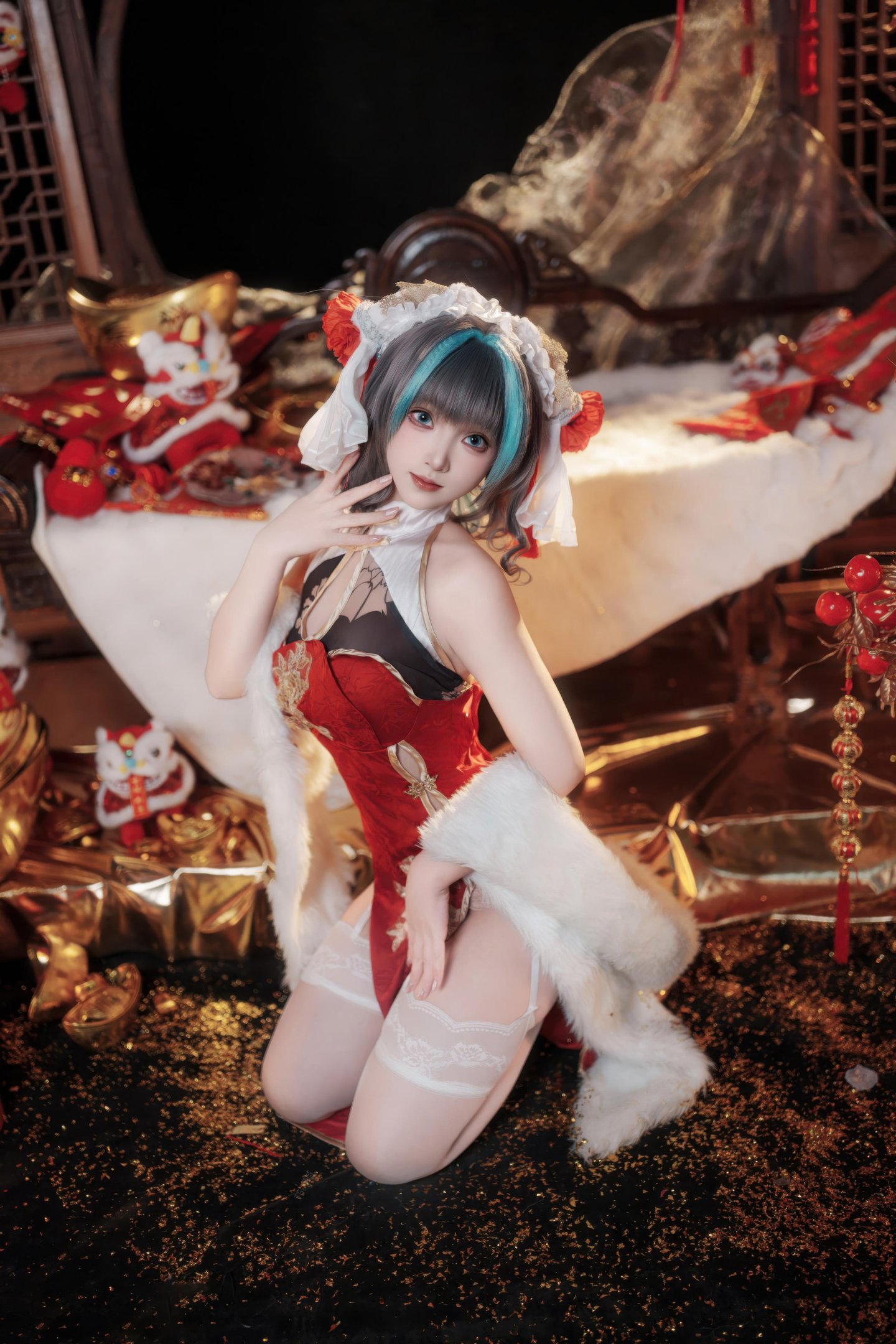 '[cosplay] Bangni邦尼 - 碧蓝航线柴郡 Tết Nguyên Đán: Áo Dài Đỏ, Tất Trắng, Khỏa Thân 66P7V'
