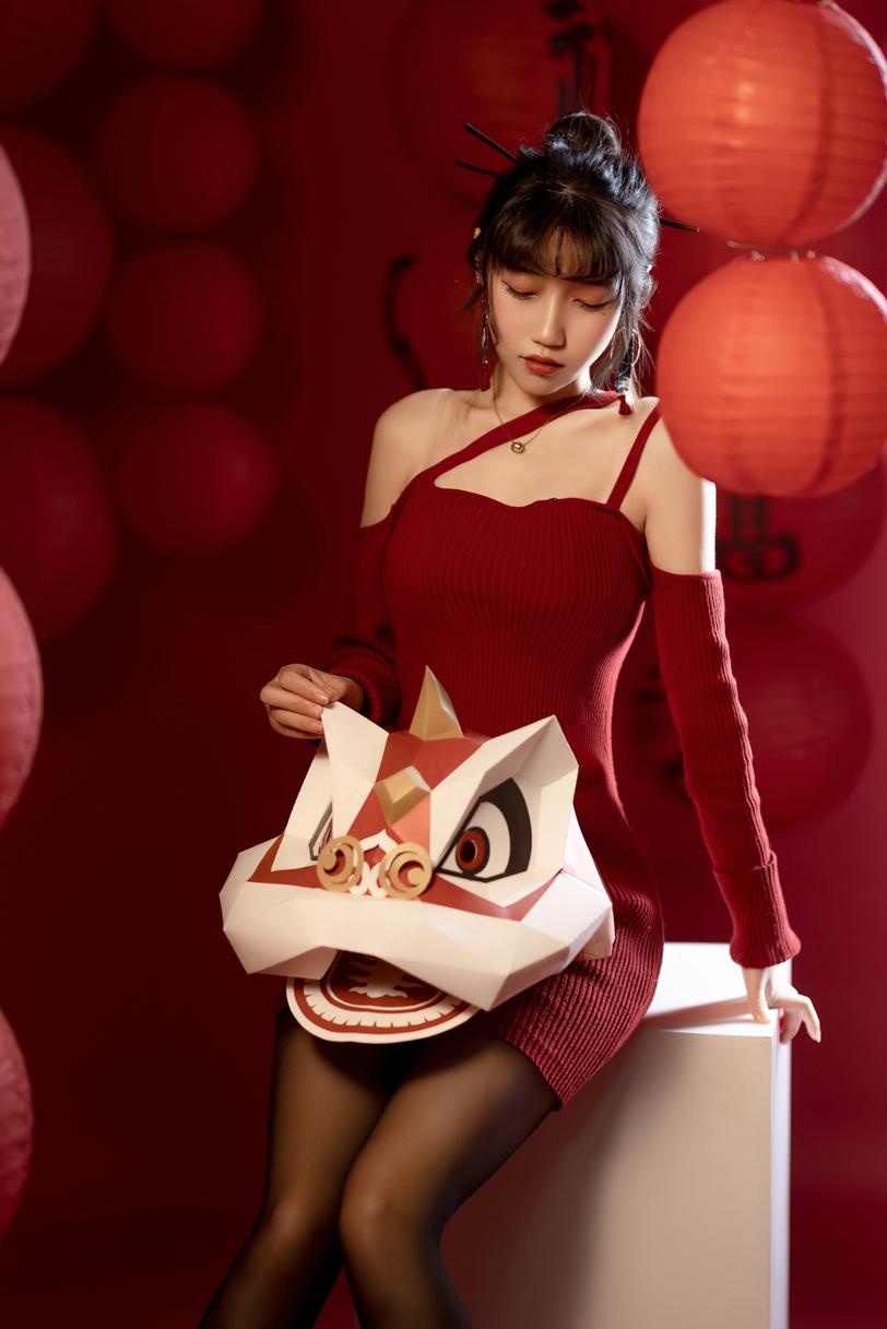 [私房] 不呆貓 - 新年：紅色毛衣黑絲翹臀 新春私房 21P
