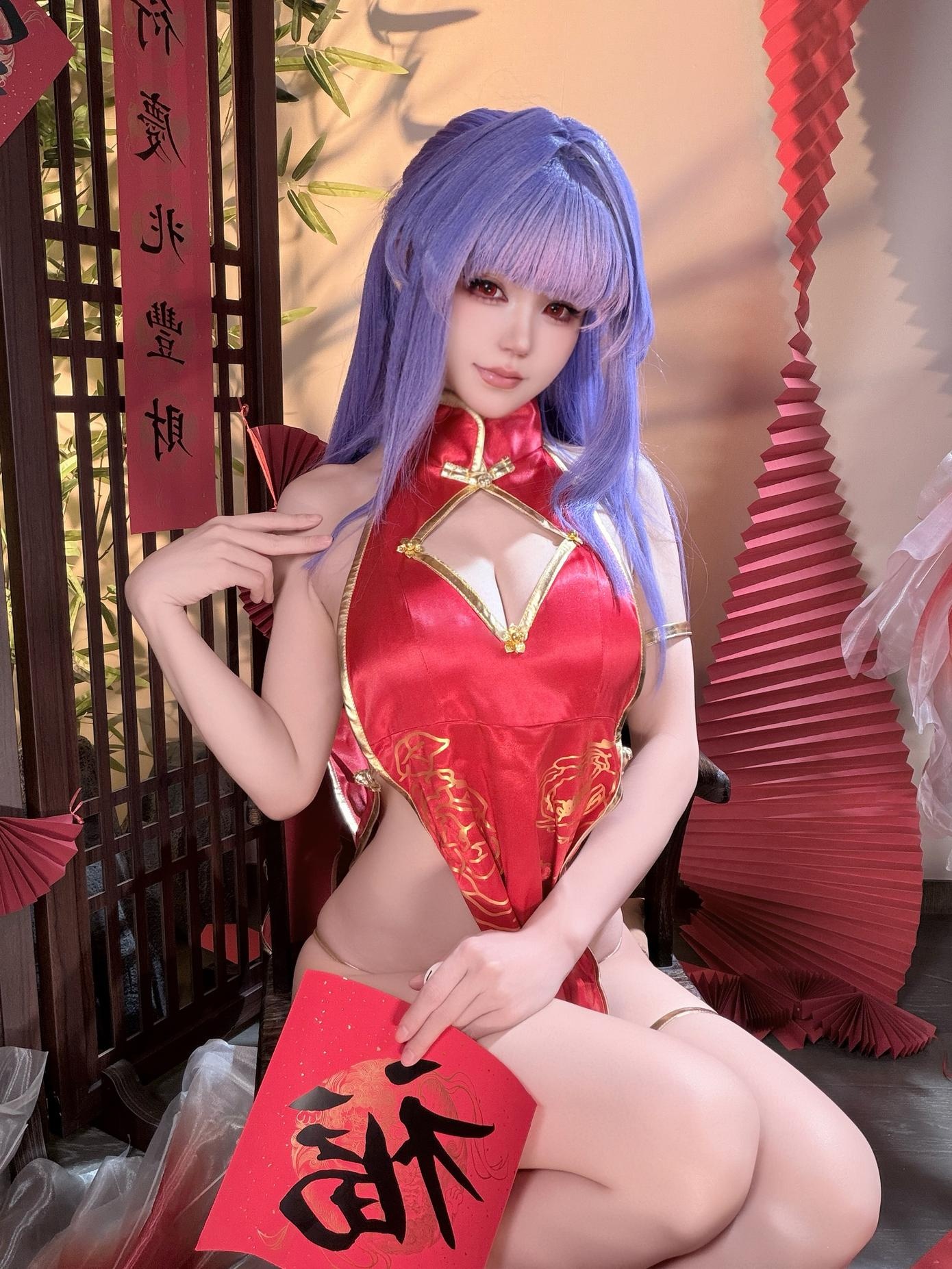 [私房] 小倉千代w - 萌姬2：紫髮旗袍高衩 翹臀美腿私房 29P