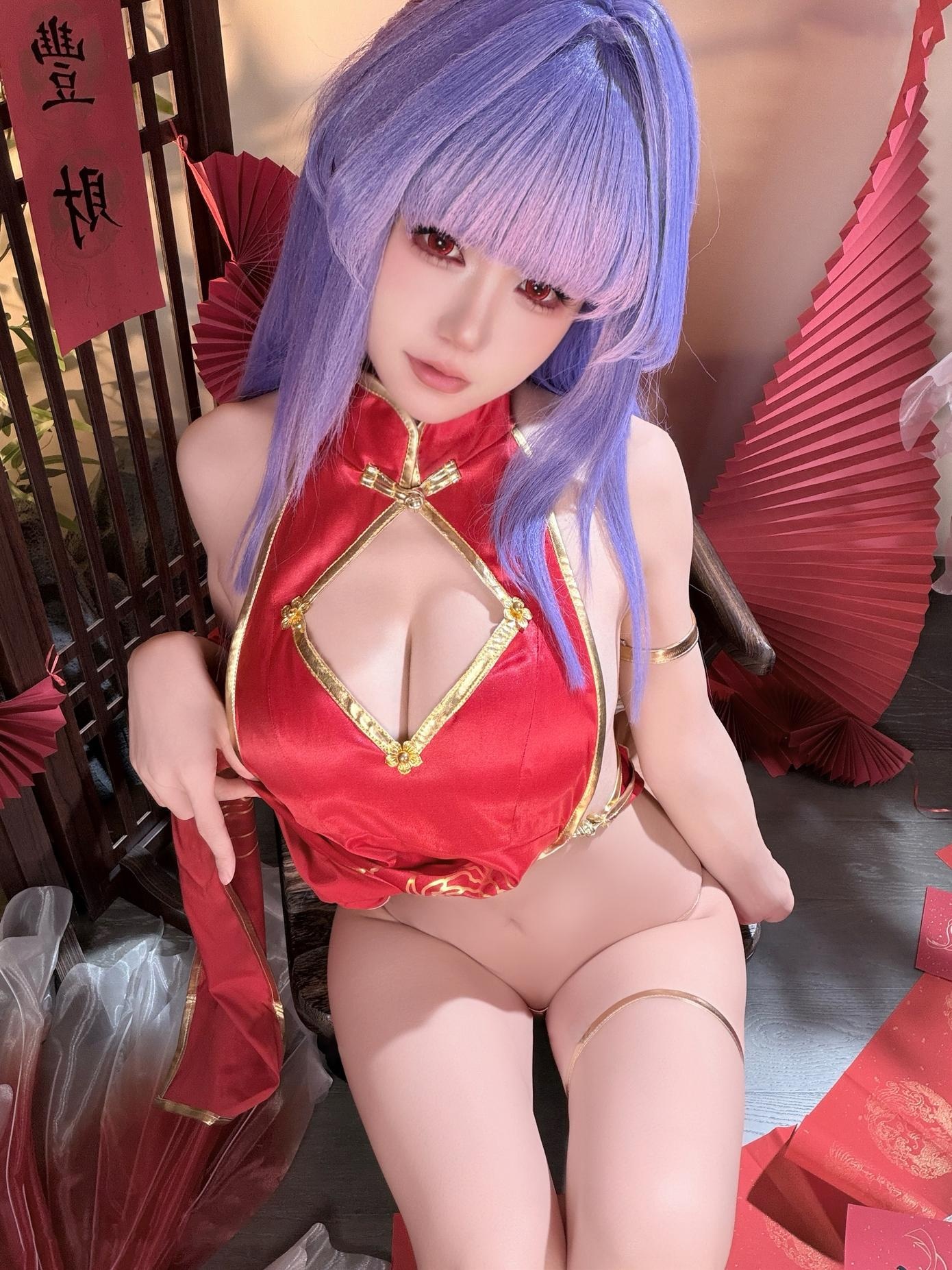 [私房] 小倉千代w - 萌姬2：紫髮旗袍高衩 翹臀美腿私房 29P