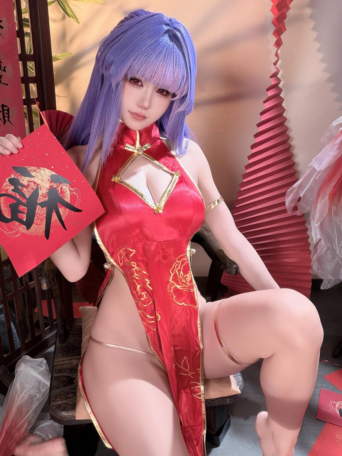 [私房] 小倉千代w - 萌姬2：紫髮旗袍高衩 翹臀美腿私房 29P