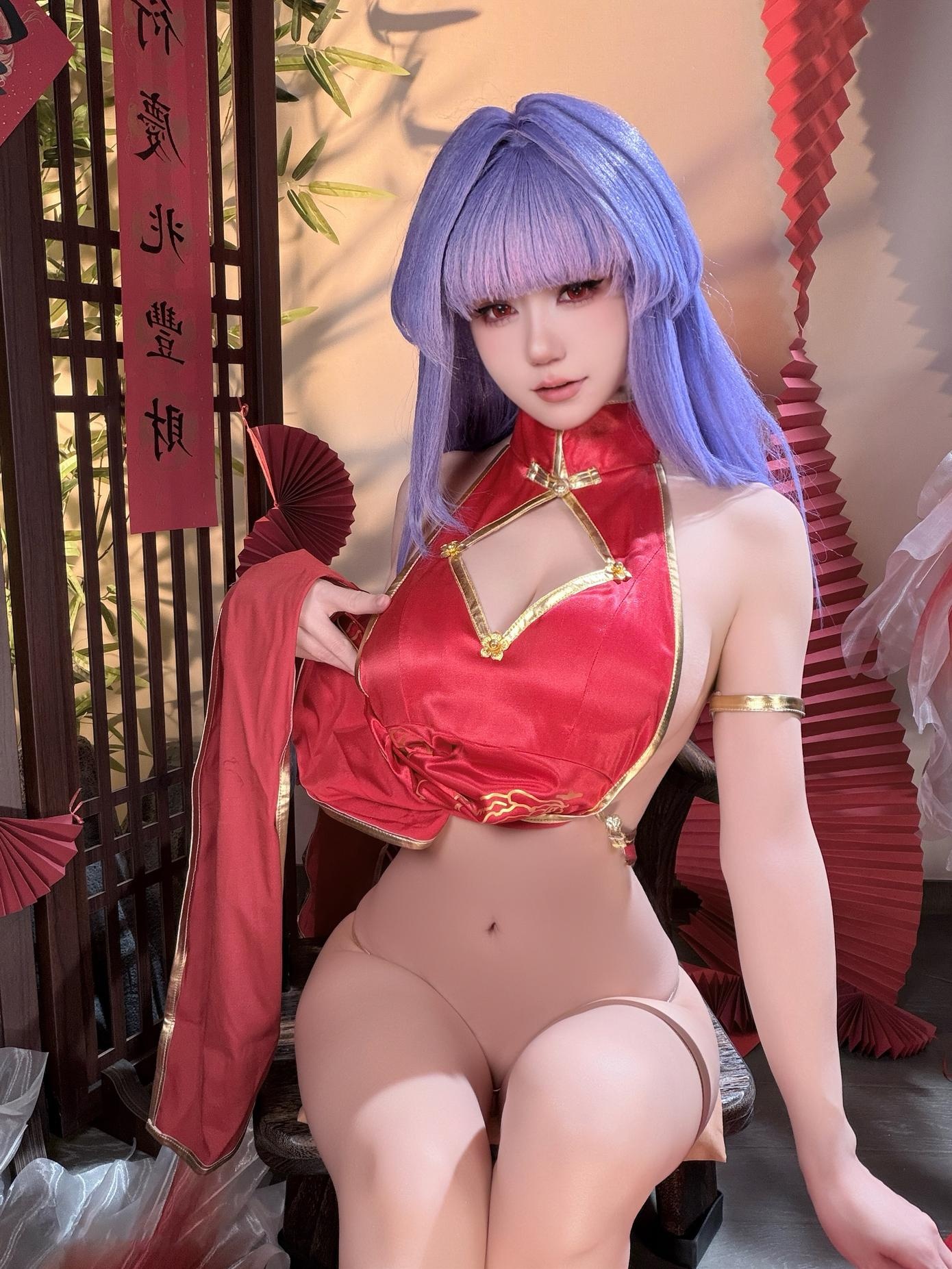 [私房] 小倉千代w - 萌姬2：紫髮旗袍高衩 翹臀美腿私房 29P