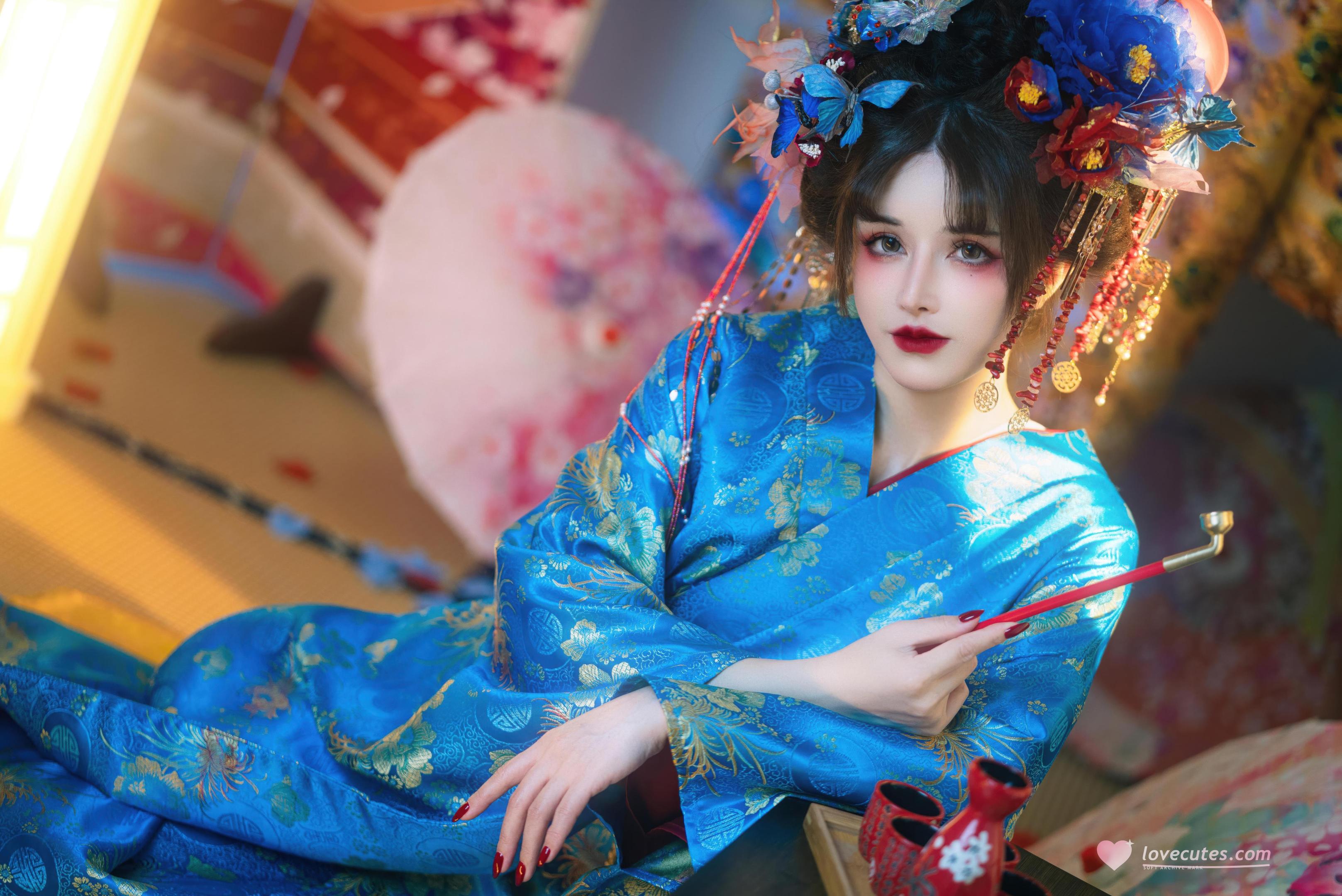 [私房] 鹿八歲baby - 花魁之末路：藍色花魁綁帶 露穴美胸私房 100P49G1V