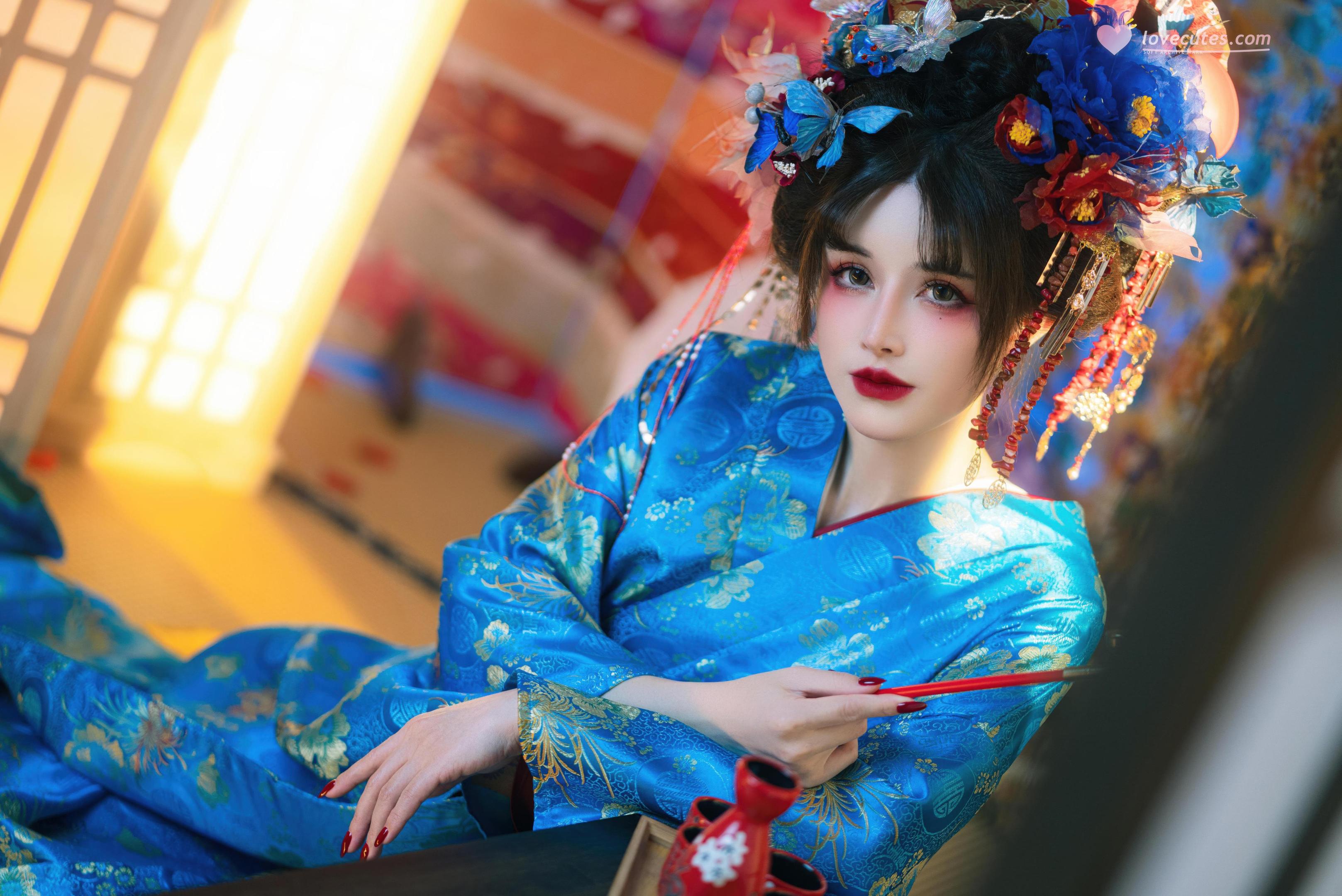 [私房] 鹿八歲baby - 花魁之末路：藍色花魁綁帶 露穴美胸私房 100P49G1V