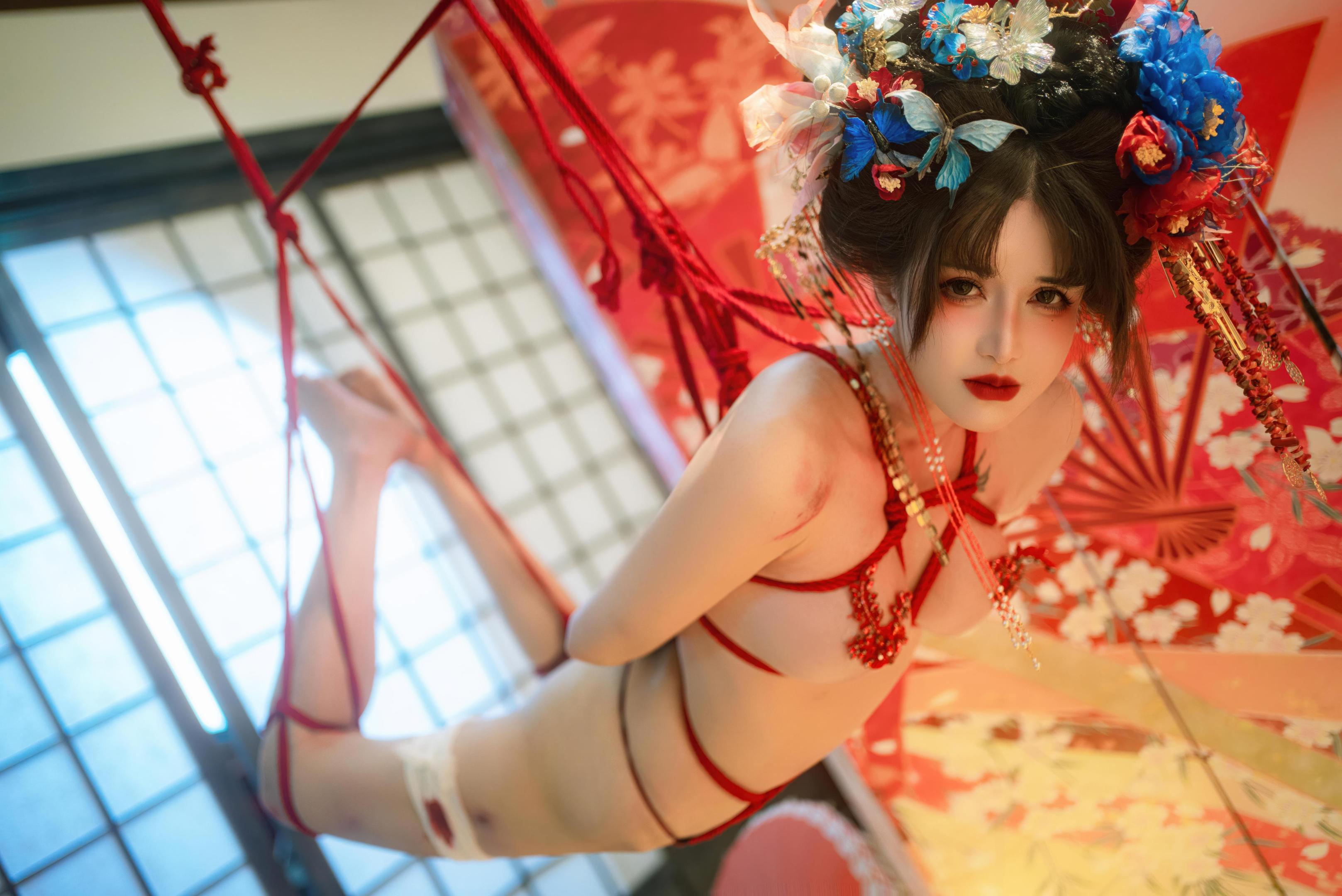[私房] 鹿八岁baby - 花魁の末路：蓝色花魁绑带 露穴美胸私房 100P49G1V