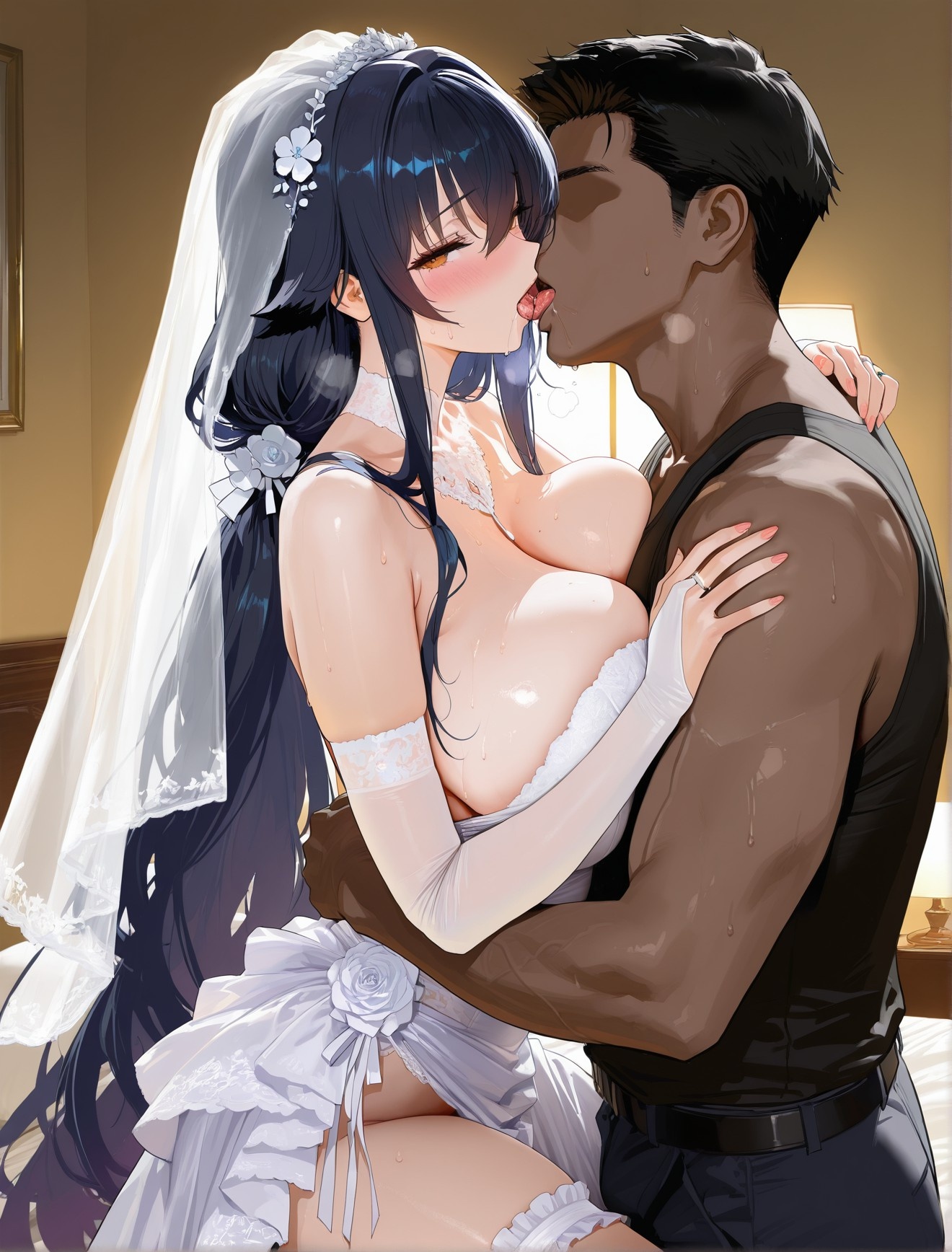 AI Generated Anime Girl - 碧蓝航线 吾妻：白裙床拍巨乳露穴 剪影群交 156P