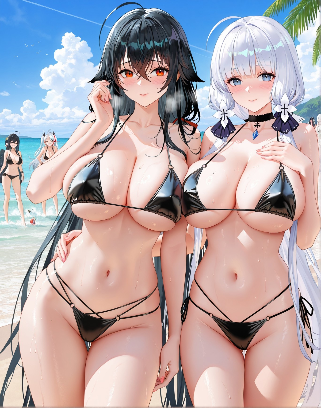 AI Generated Anime Girl - Azur Lane Taihou, Azuma, and More: Beach Swimsuit Busty Exposed 191P