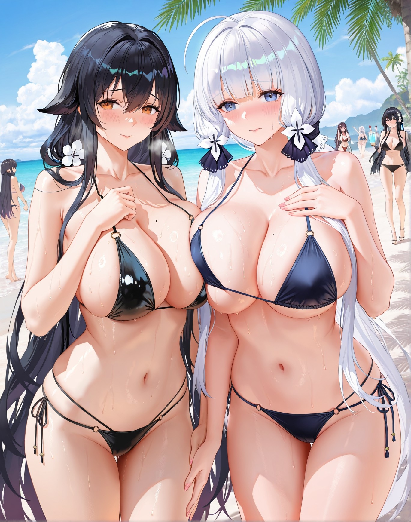 AI Generated Anime Girl - Azur Lane Taihou, Azuma, and More: Beach Swimsuit Busty Exposed 191P
