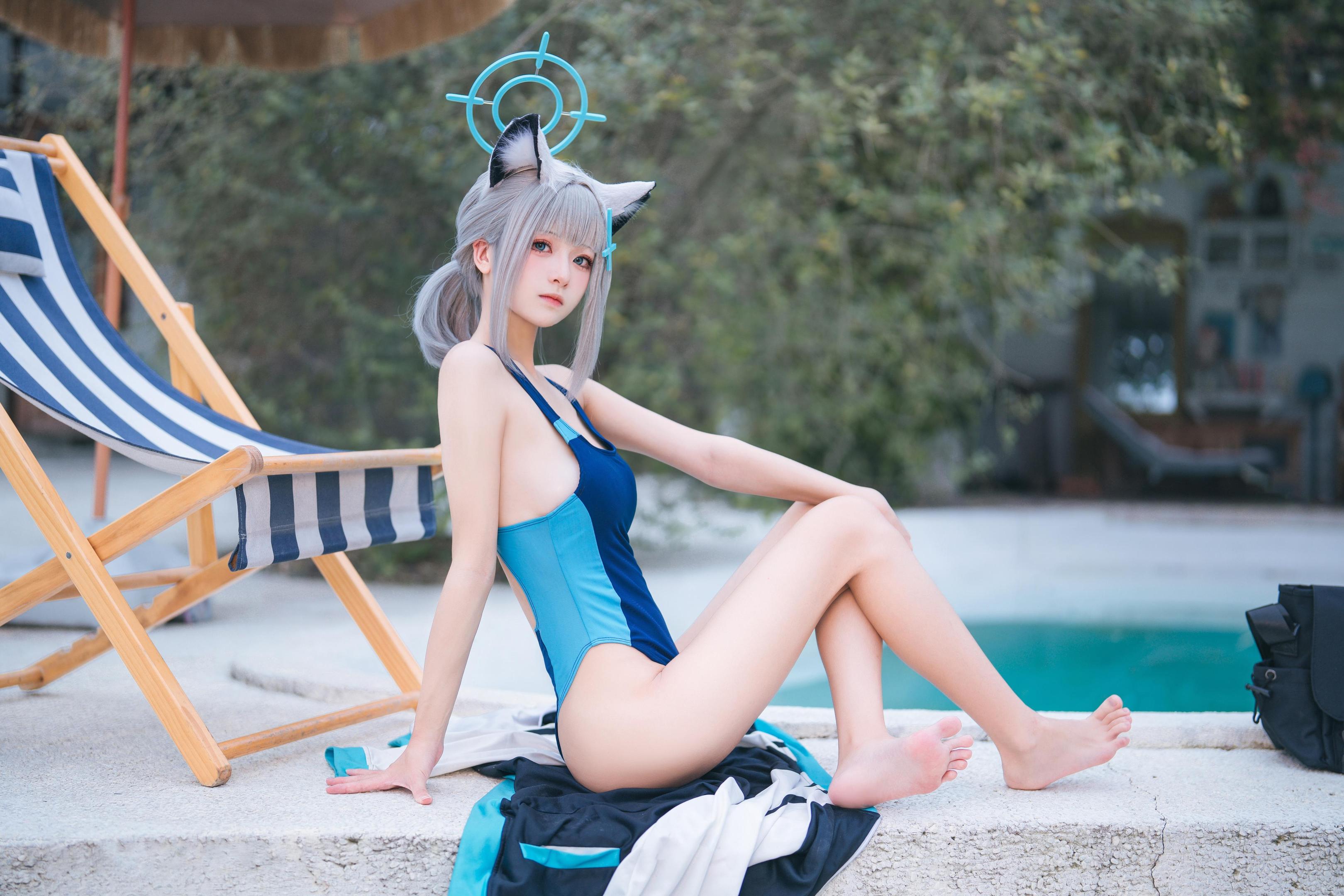 [costume play] 九柒喵 - 蔚藍檔案 砂狼白子泳裝：泳池藍色泳裝角色還原 34P